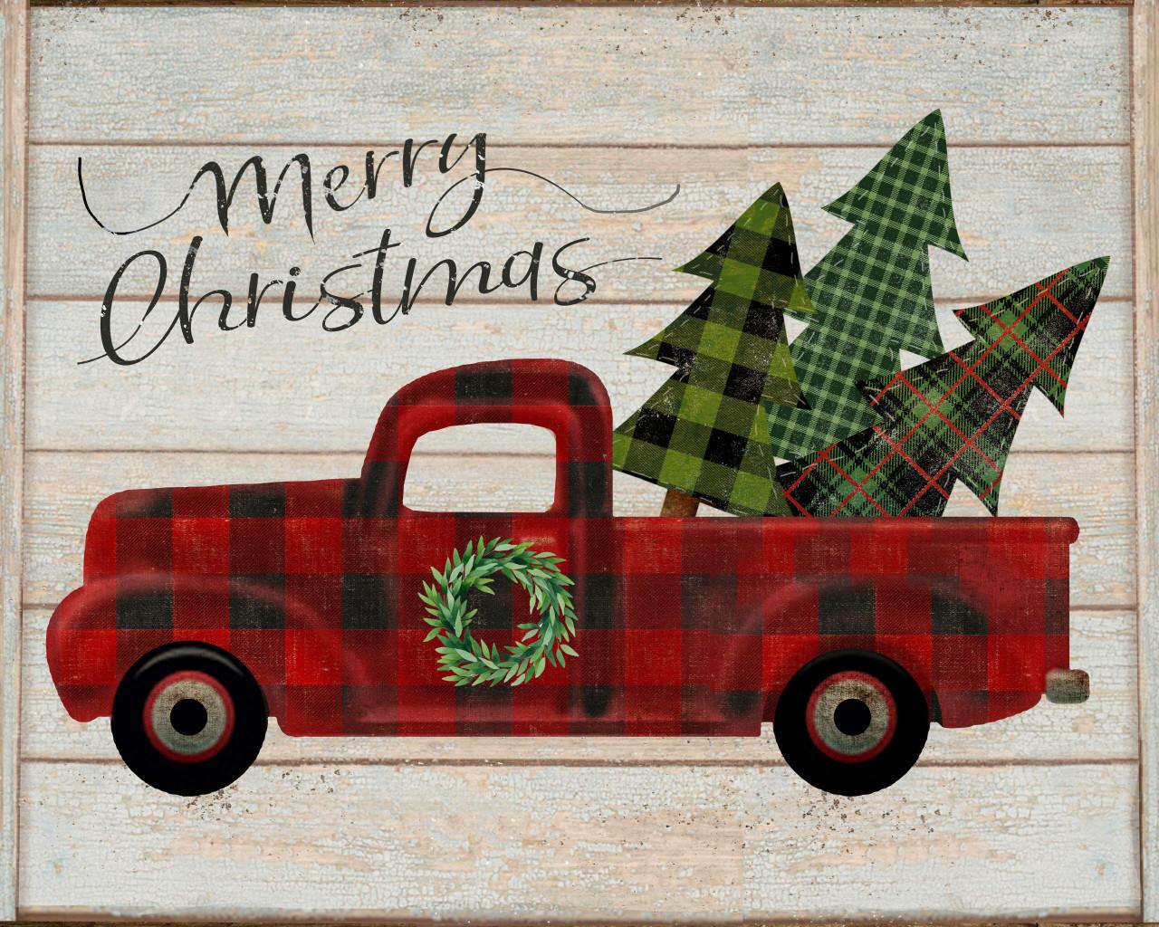 1280x1024 BA1819 Plaid Christmas Truck Art and Home