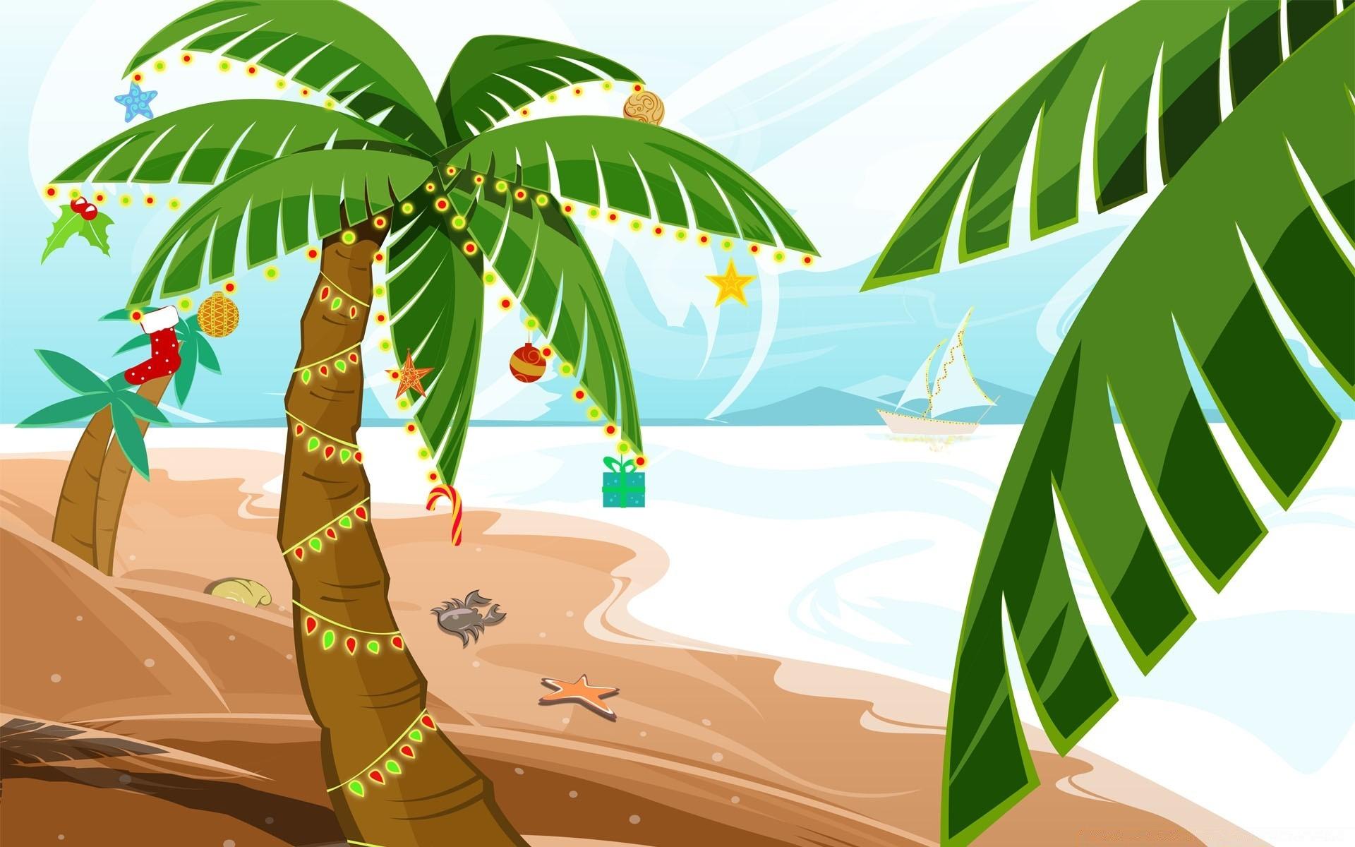 1920x1200 Decorated palm trees for a tropical Christmas wallpaper