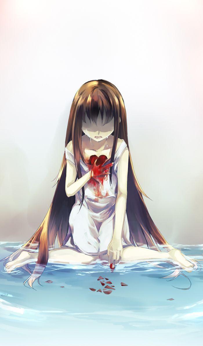 700x1191 Anime Broken Heart Girl Painting Wallpaper
