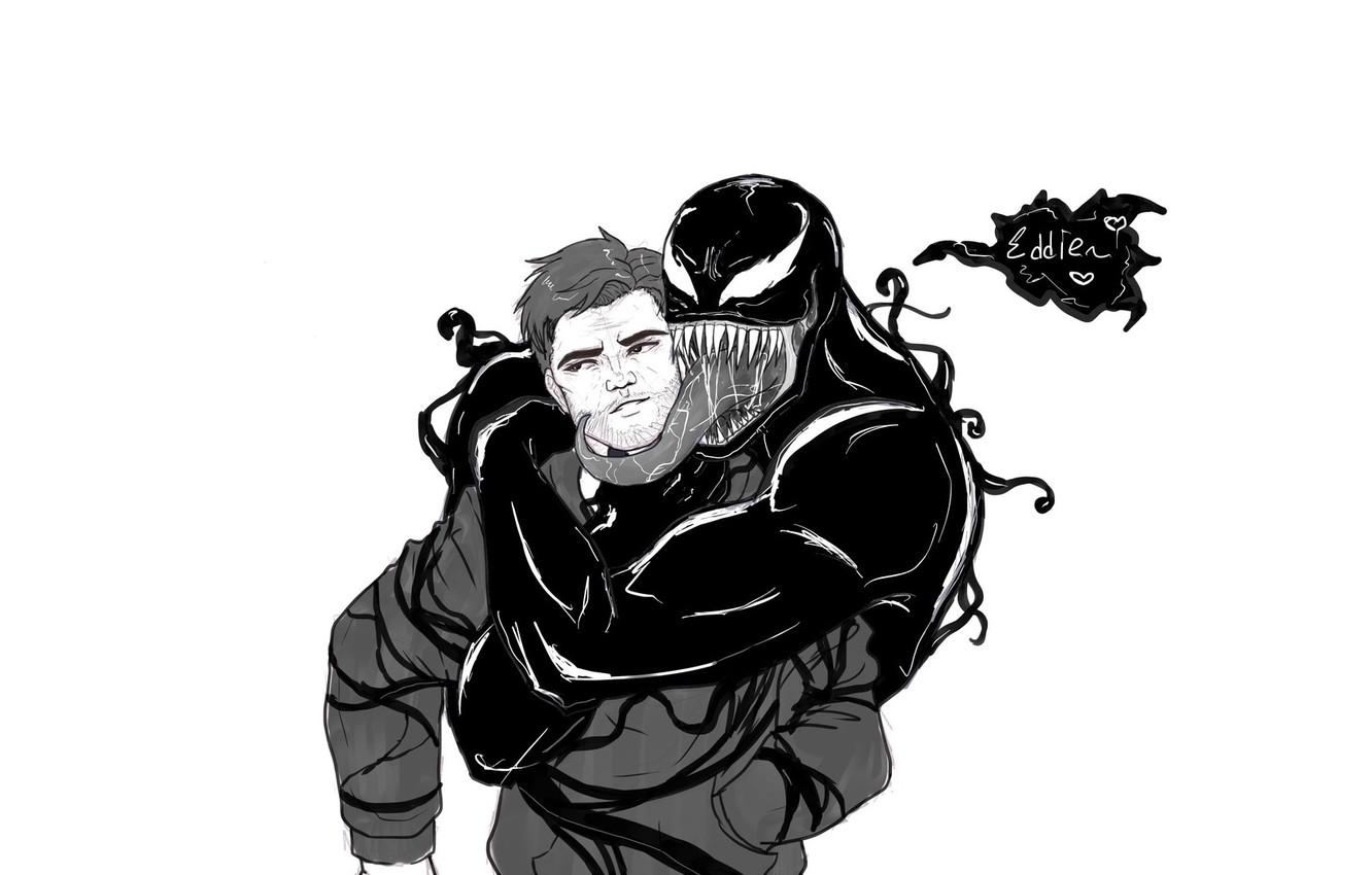 1332x850 Wallpaper love, background, minimalism, art, two, Venom, Venom, Eddie Brock, black and white image for desktop, section минимализм