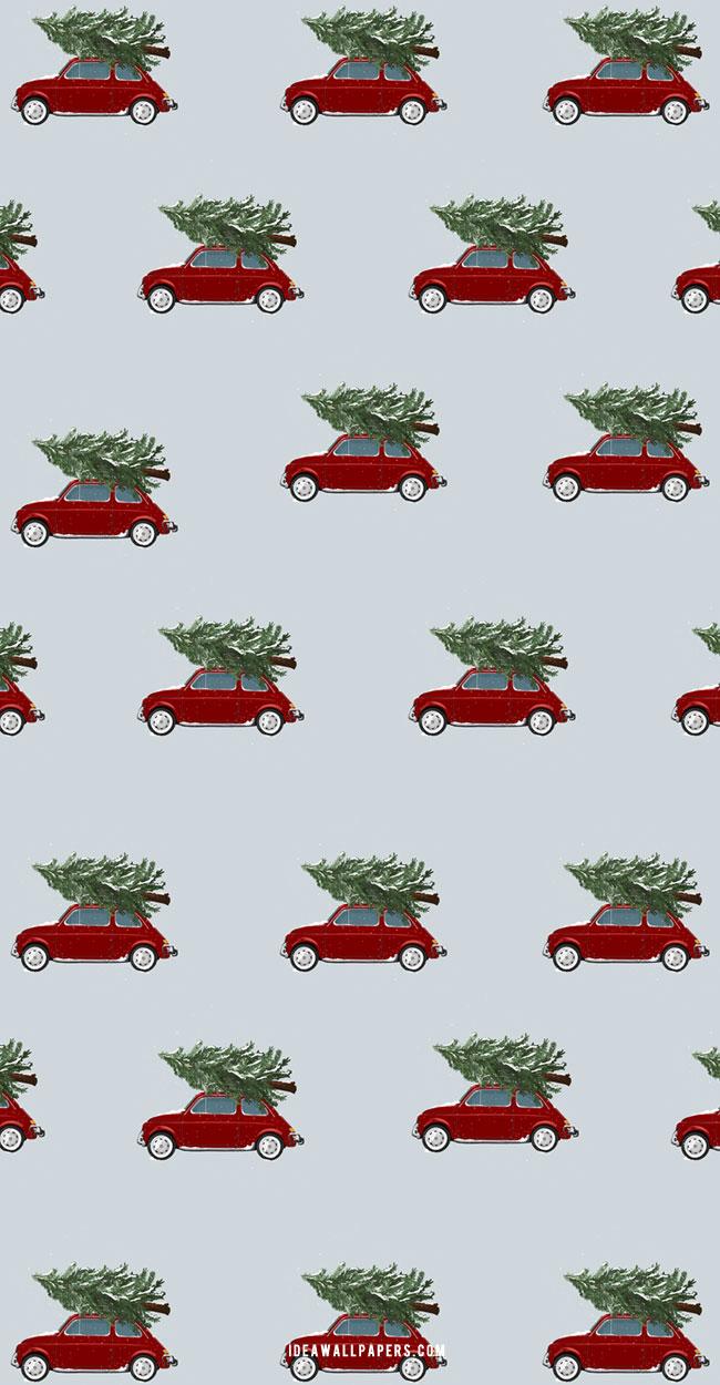 650x1250 Cute Christmas Wallpaper Ideas for Phones : Red Car with Christmas Tree on Top Wallpaper