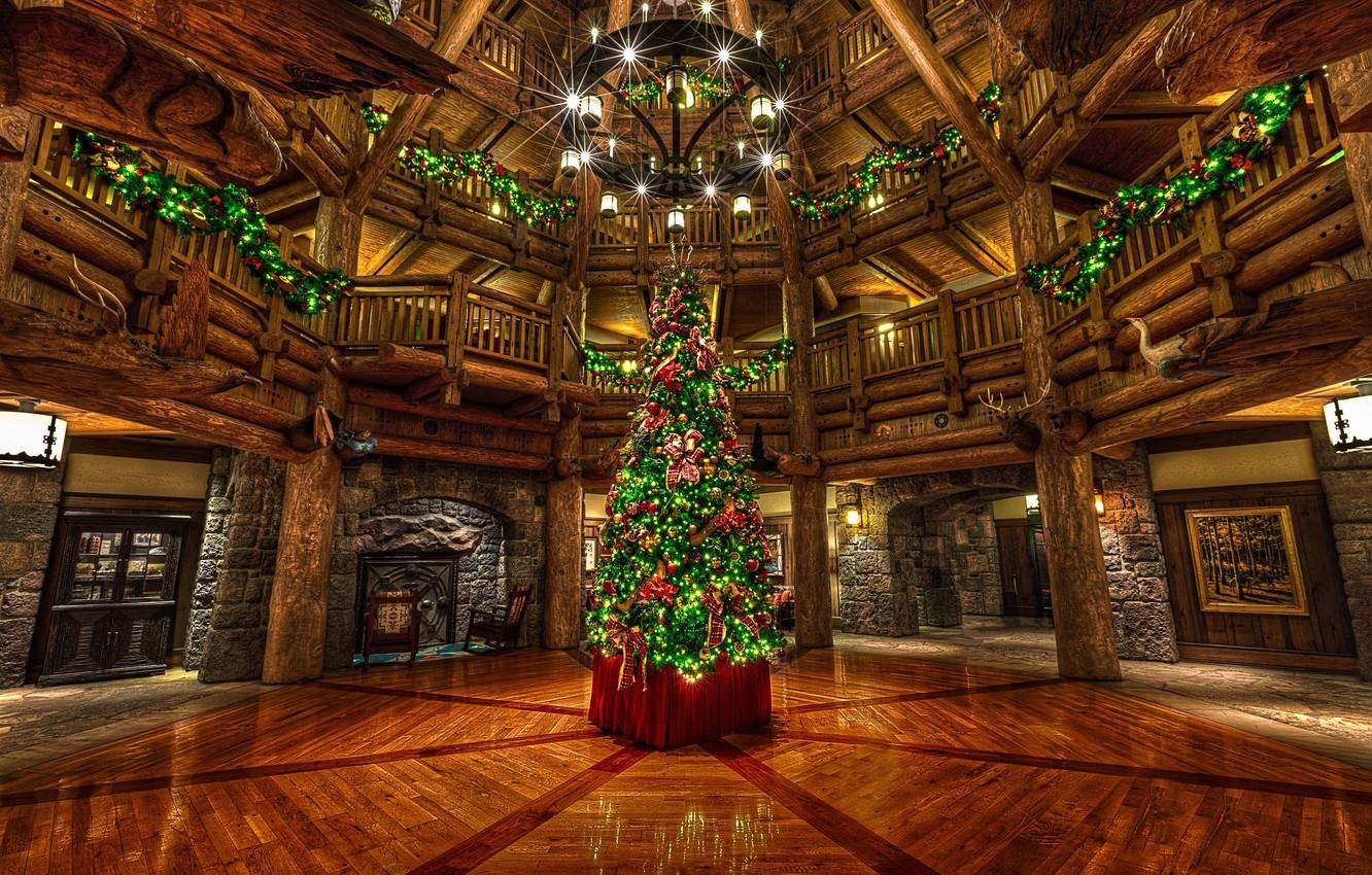 1332x850 Wallpaper decoration, lights, holiday, the building, new year, Christmas, interior, lights, CA, chandelier, tree, USA, hall, Disneyland, garland, the room image for desktop, section новый год