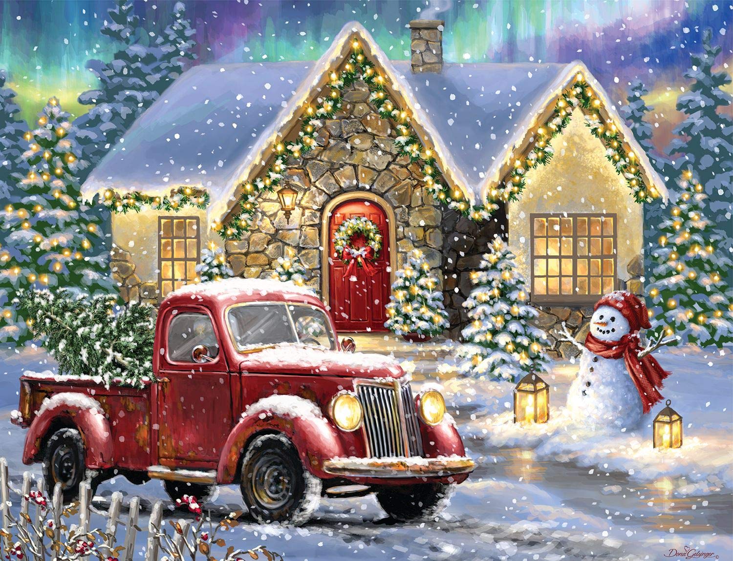 1500x1149 Springbok's 500 Piece Jigsaw Puzzle Christmas Night Lane in USA : Toys & Games