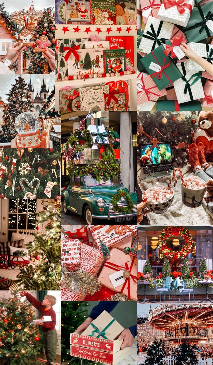700x1200 Christmas Collage Aesthetic Ideas : Green and Red