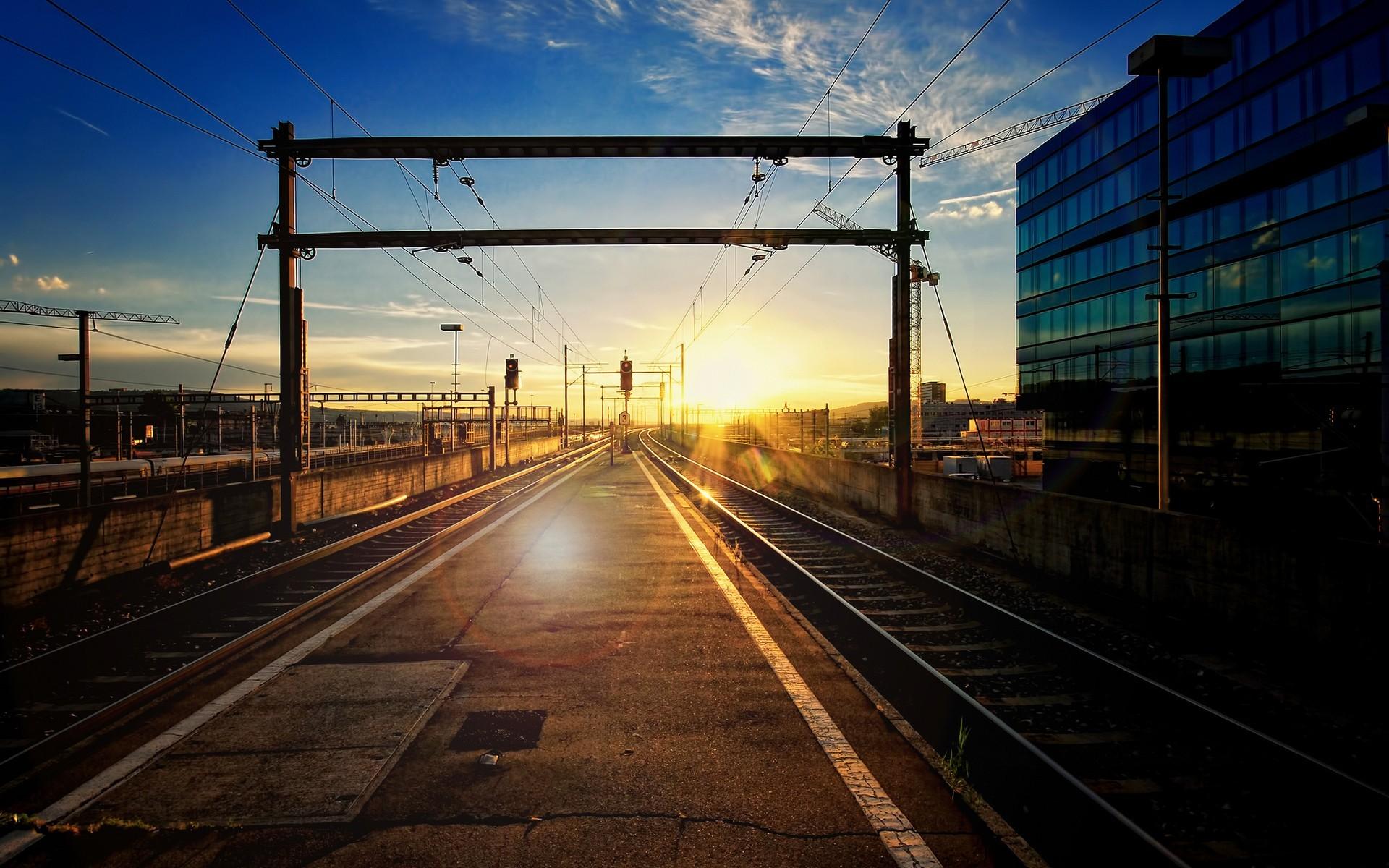 1920x1200 photography, Urban, Railway, Train station, Sunset Wallpaper HD / Desktop and Mobile Background