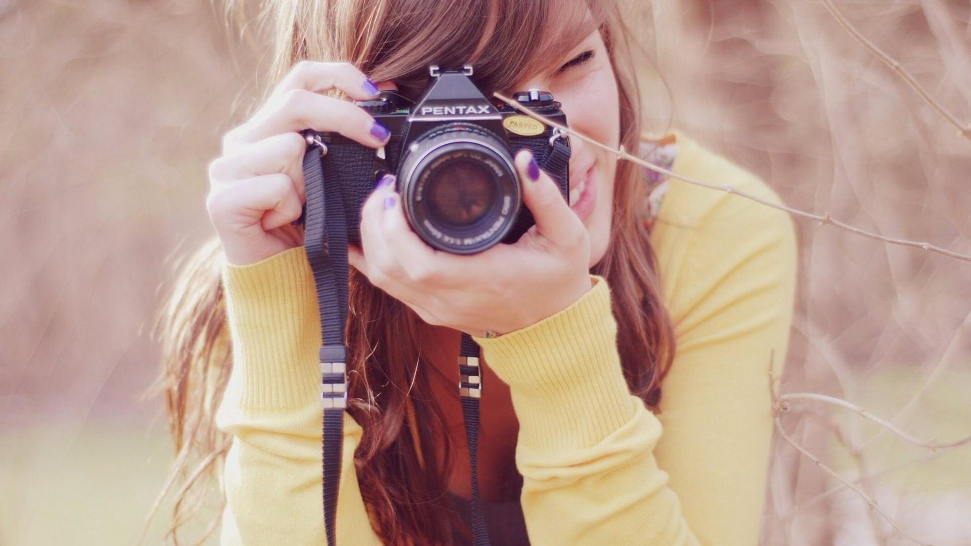 1920x1080 Hipster Photography, Women, Camera, Photography, Brunette, Pentax Wallpaper HD / Desktop and Mobile Background