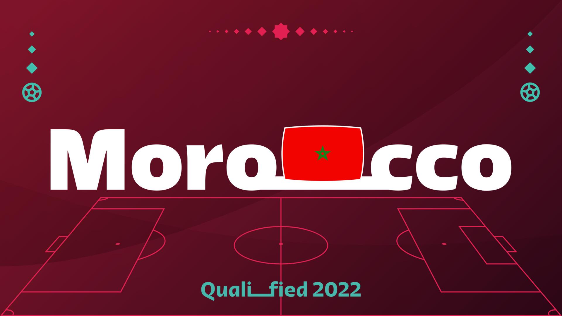 1920x1080 morocco flag and text on 2022 football tournament background. Vector illustration Football Pattern for banner, card, website. national flag morocco