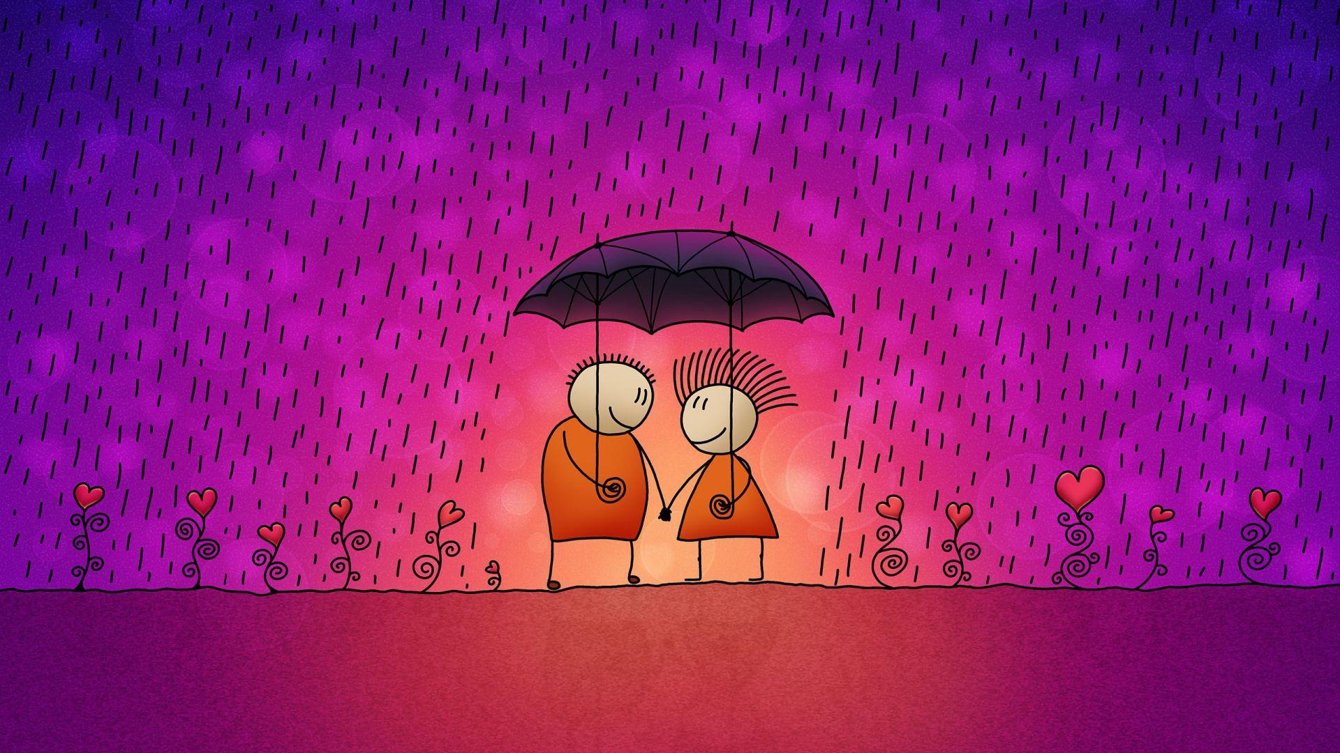 1920x1080 Desktop Wallpaper Funny Cartoon Love Couple In The Rain, HD Image, Picture, Background, Cjnnb