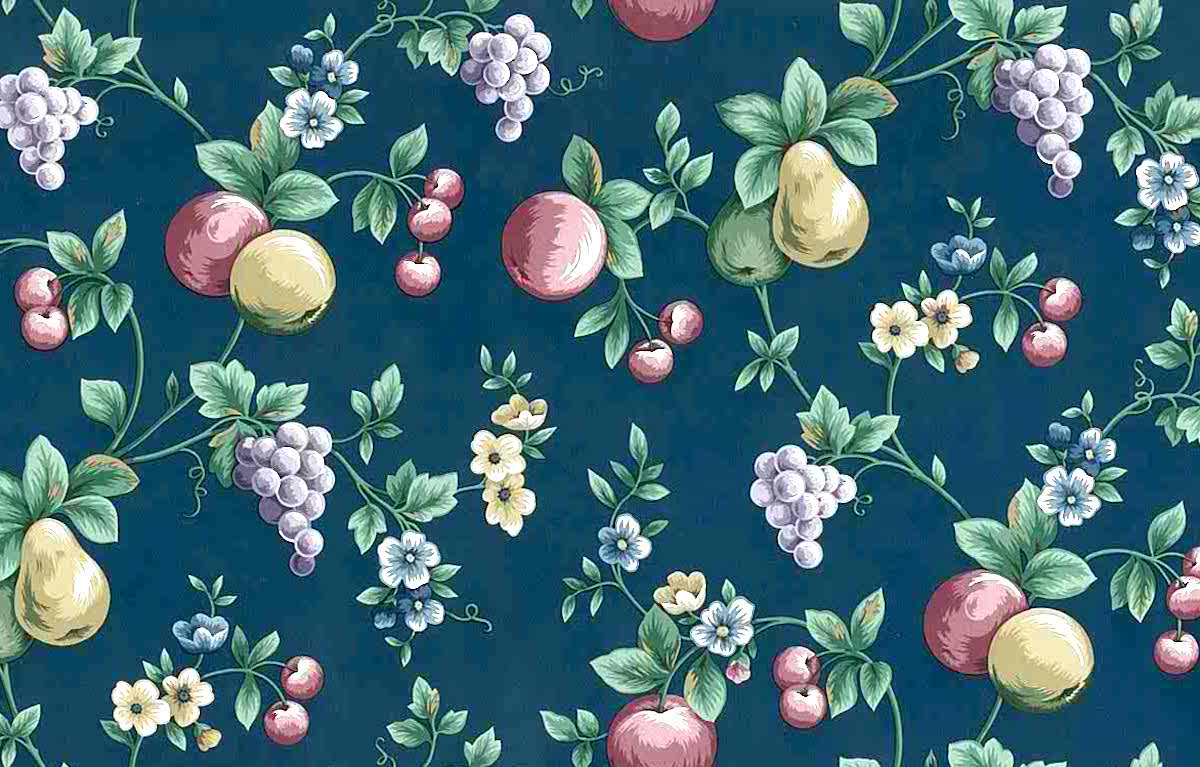 1200x767 Navy Fruit Vintage Wallpaper Grapes Pears Kitchen 598592 D Rs