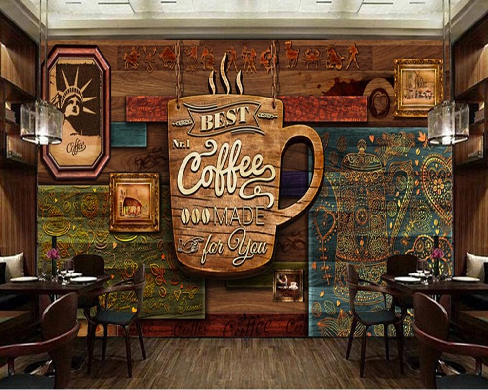 1000x800 Custom Food Store Wallpaper, wood Pattern Coffee, 3D Retro Mural For The Restaurant Cafe Hotel Background Wall Pvc Wallpaper & Textile Wallcoverings