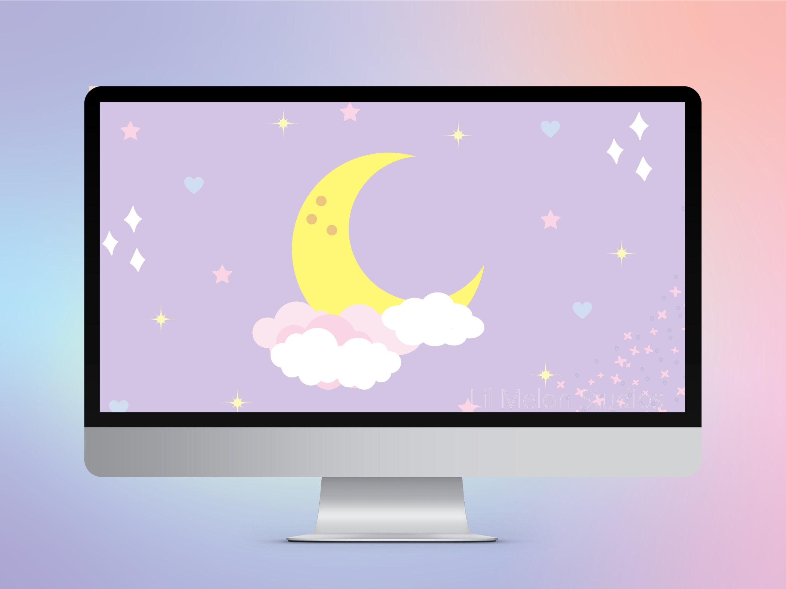 2700x2025 Desktop Wallpaper Pastel Moon PC Wallpaper Kawaii Moon Cute