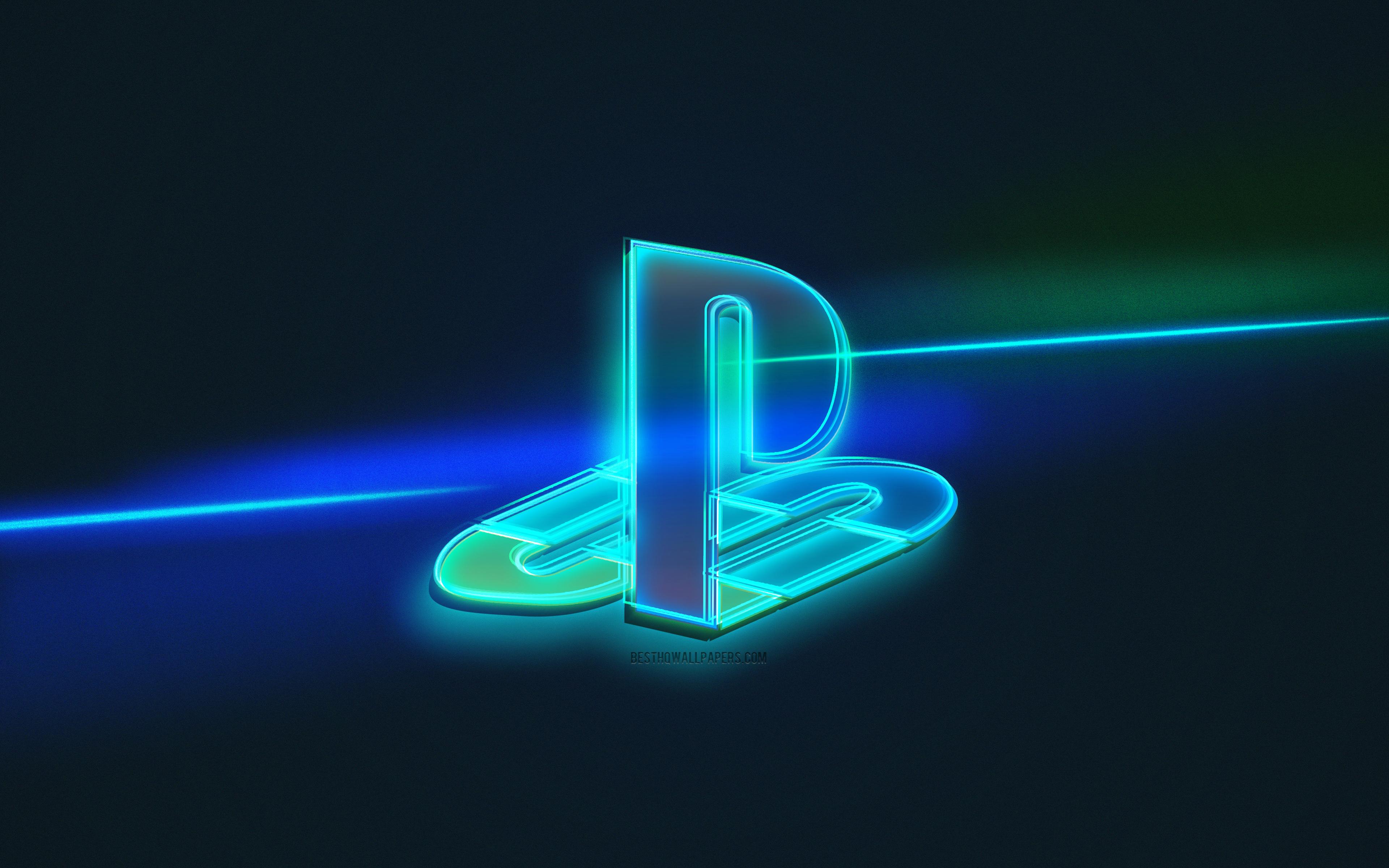 3840x2400 Download wallpaper PS logo, light art, PS emblem, PlayStation logo, blue light line background, PS neon logo, PlayStation, creative art, PS for desktop with resolution 3840x2400. High Quality HD picture wallpaper