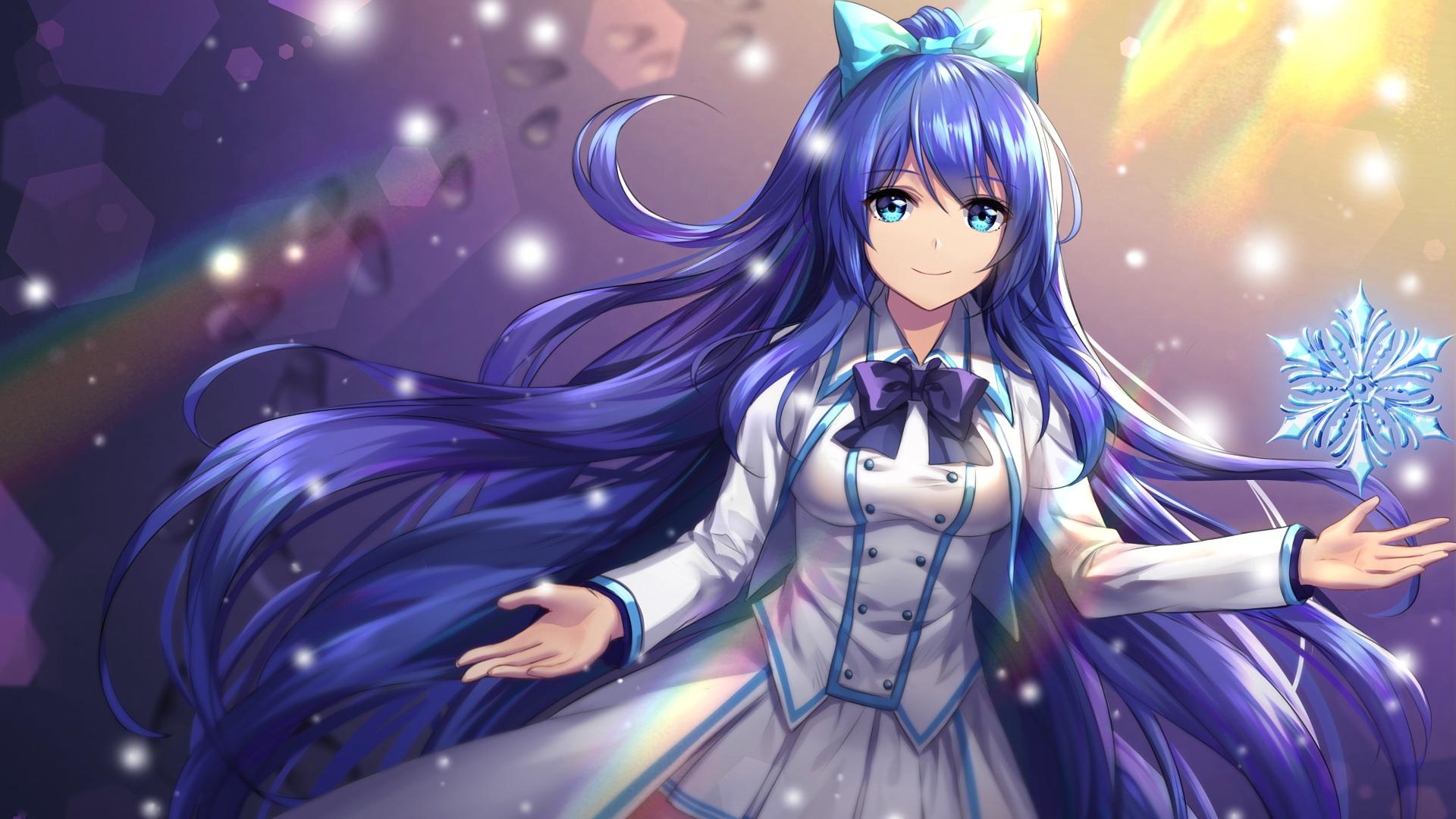 1920x1080 Desktop Wallpaper Cute Anime Girl, Snowflakes, Blue Hair, Original, HD Image, Picture, Background, Vua9gg