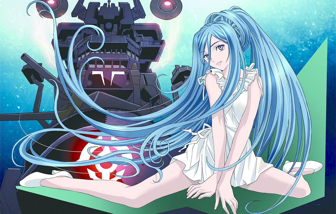 1332x850 Wallpaper girl, , long hair, dress, anime, blue eyes, beautiful, pretty, attractive, handsome, blue hair, Aoki Hagane no Arpeggio, short dress, Takao image for desktop, section сёнэн