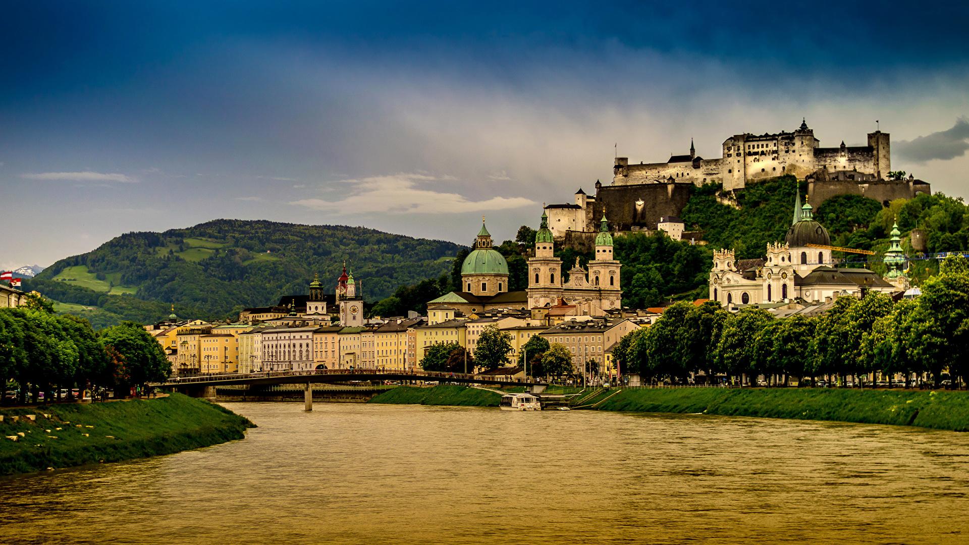 1920x1080 Image Salzburg Austria Castles Rivers Houses Cities 1920x1080