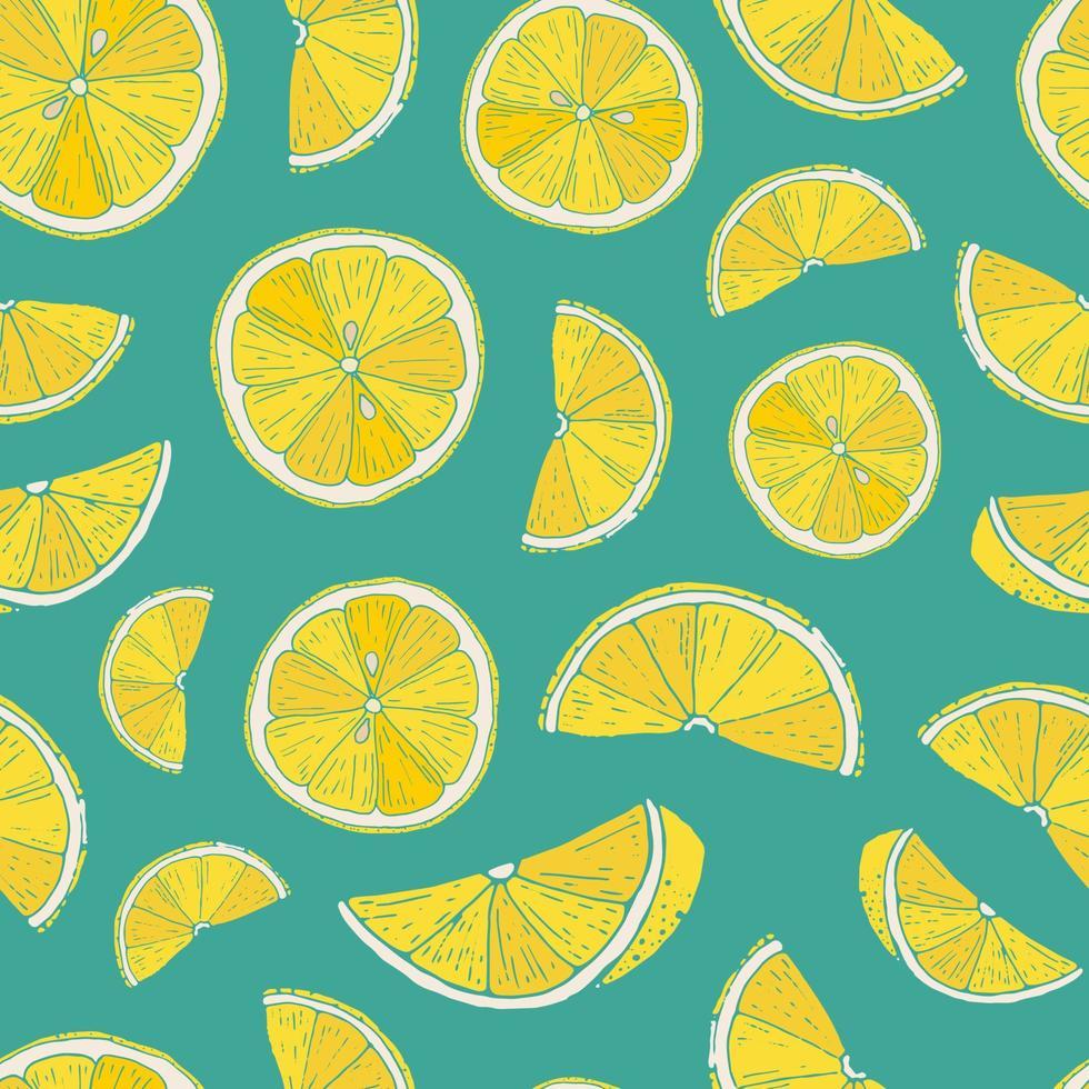 980x980 cute seamless lemon pattern on turquoise background. Perfect for product packaging, wallpaper, wrapping paper, textile prints, healthy food background, scrapbooking, etc. Organic food theme. EPS 10