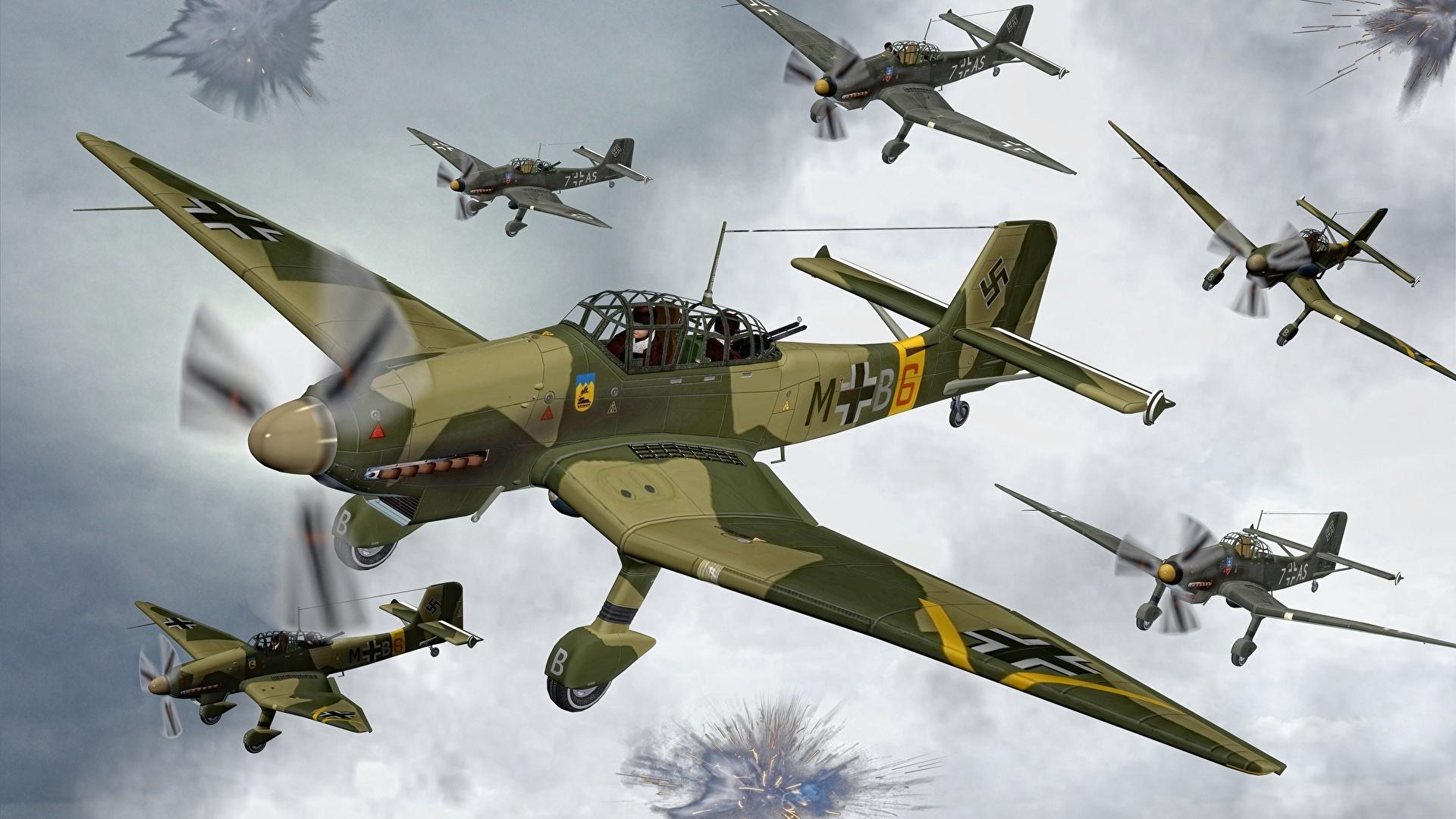 1920x1080 image Airplane Junkers Ju.87A Stuka 3D Graphics Aviation 1920x1080