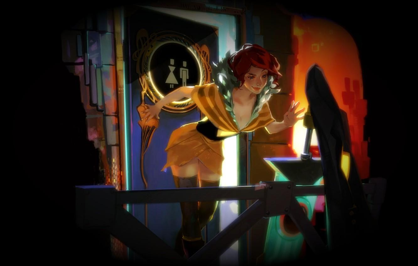 1332x850 Wallpaper girl, sword, red, red, sword, transistor, transistor image for desktop, section игры