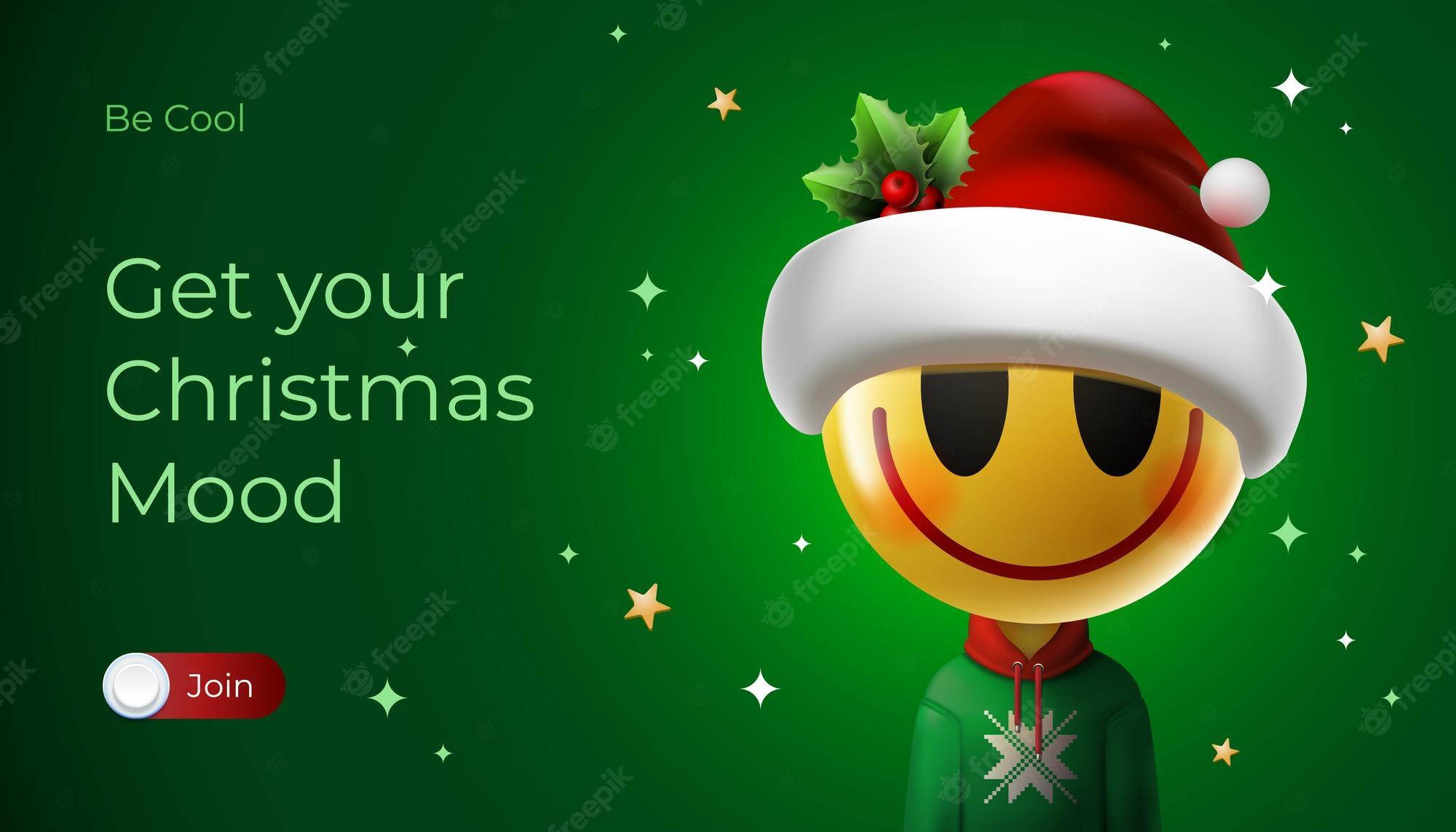 2000x1143 Premium Vector. Merry christmas web banner. mobile application with christmas emoji smiling face in santa hat vector