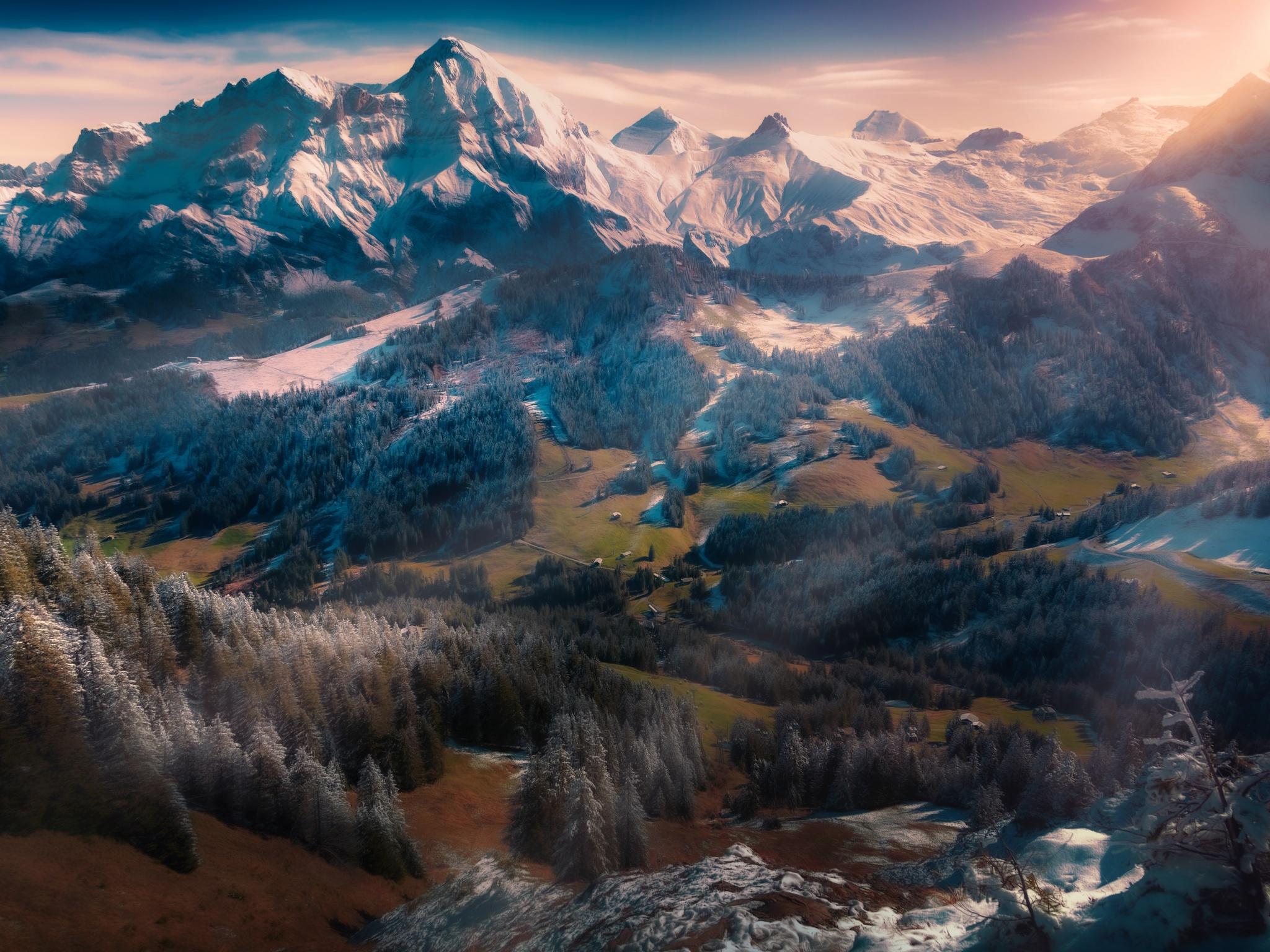 2048x1536 Swiss Alps Wallpaper 4K, Winterscape, Nature