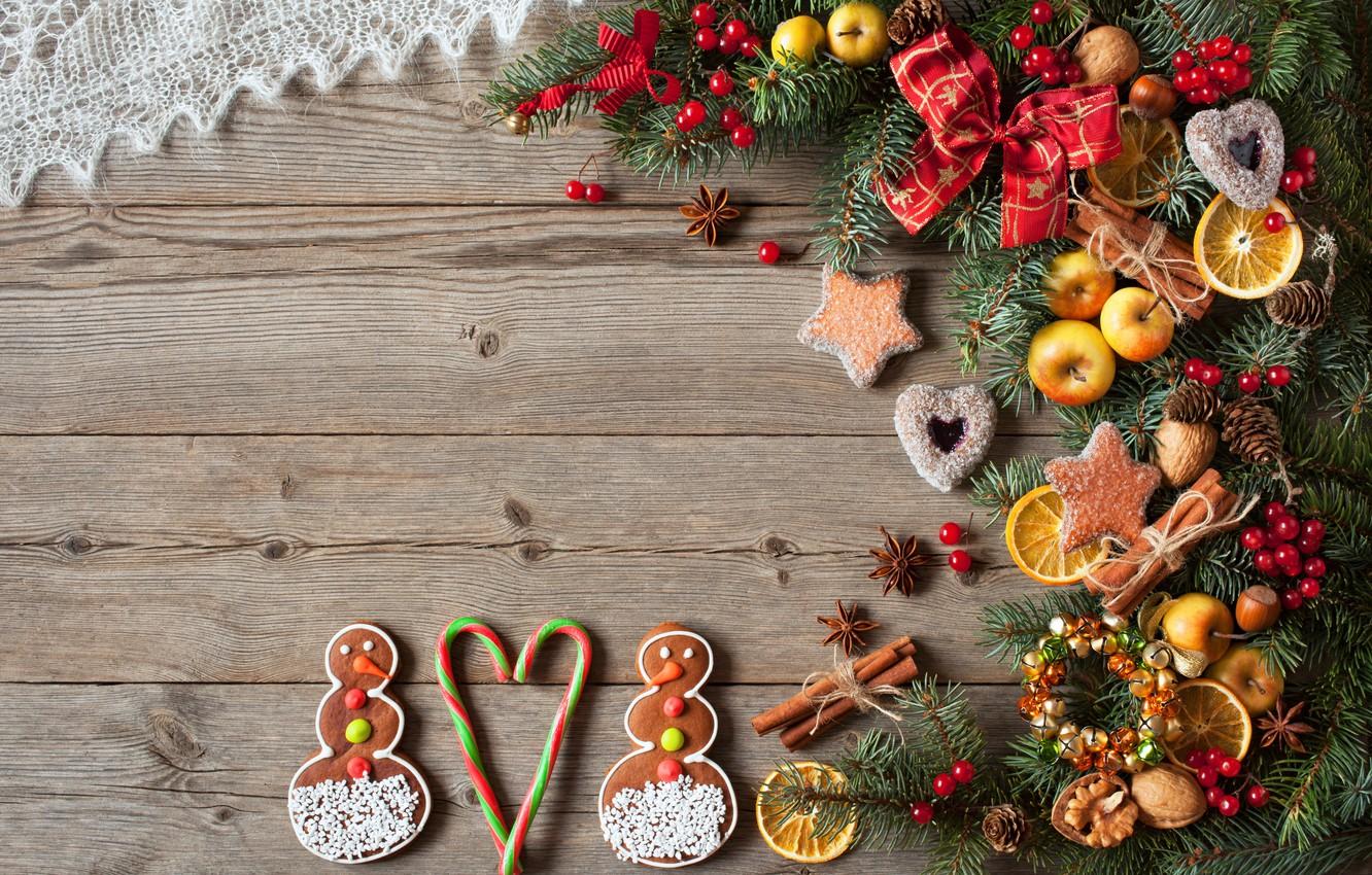 1332x850 Wallpaper decoration, berries, tree, New Year, cookies, Christmas, hearts, snowmen, fruit, nuts, Christmas, wood, hearts, Merry Christmas, Xmas, cookies image for desktop, section новый год