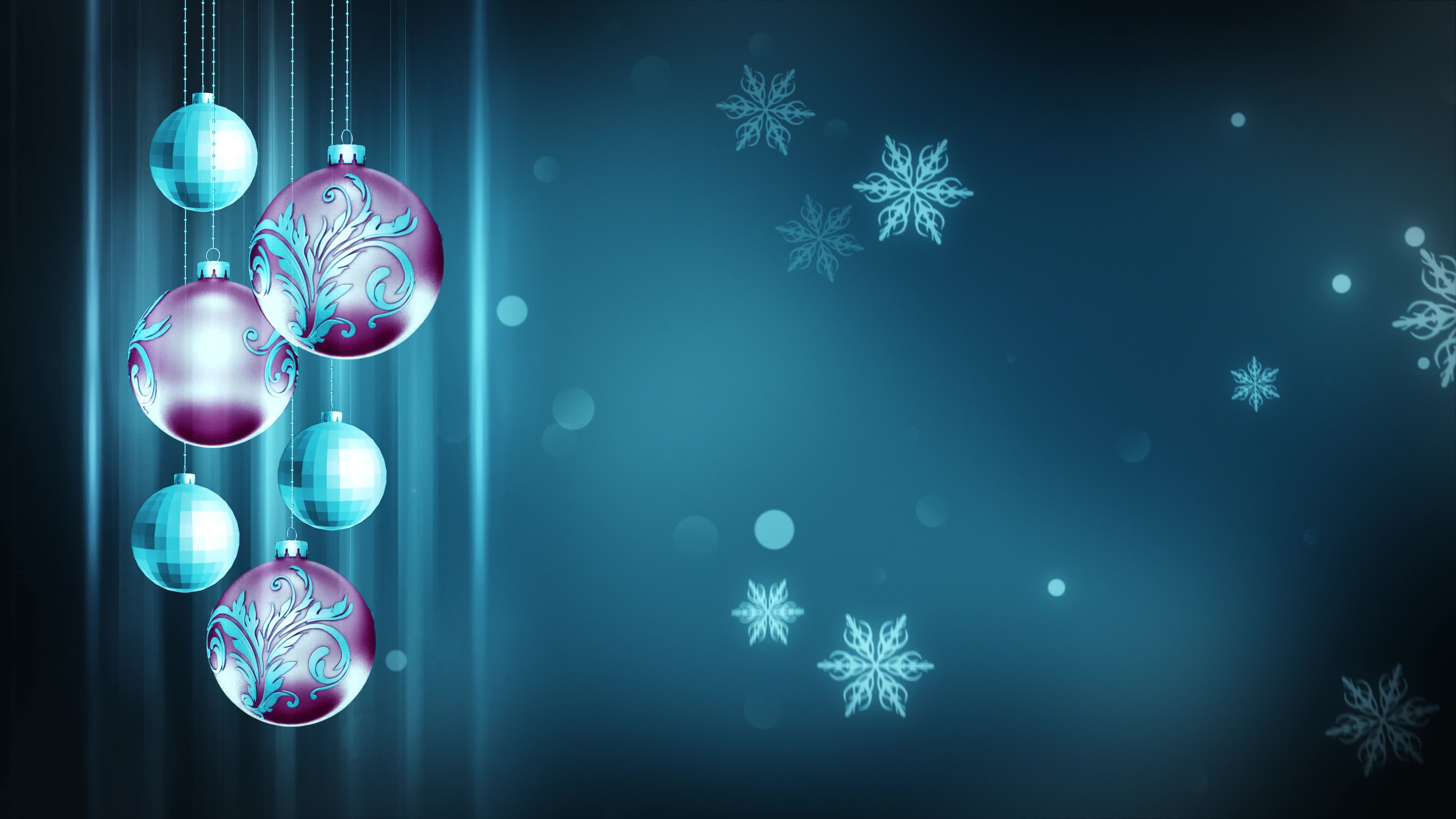 3840x2160 Light Blue & Magenta Ornaments 4K Christmas Motion Background Loop