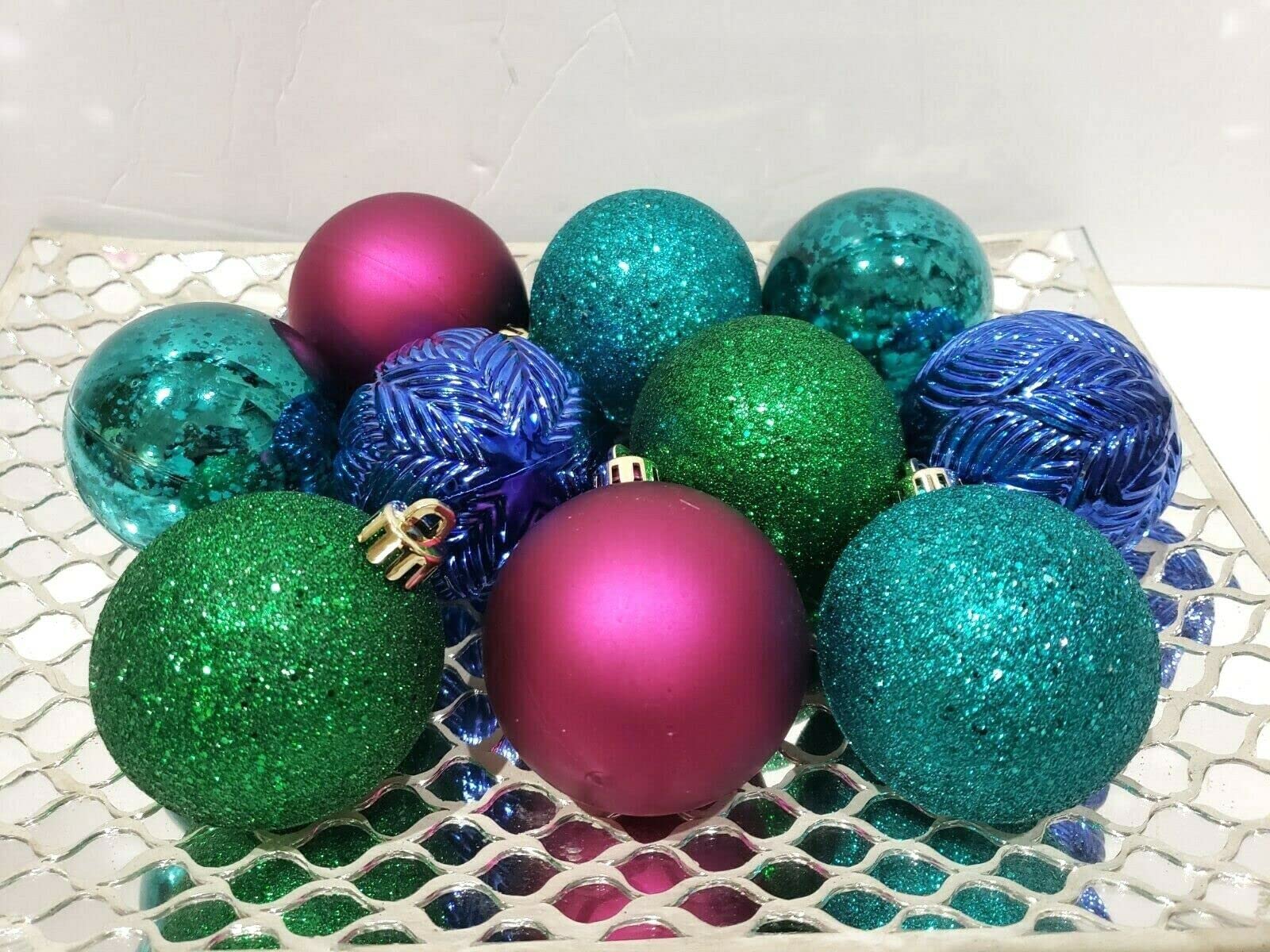 1600x1200 N?A (10) Peacock Christmas Blue Teal Magenta Green Glitter Ball Ornaments Decor 2.5 for Home, Holiday Décor. : Home & Kitchen