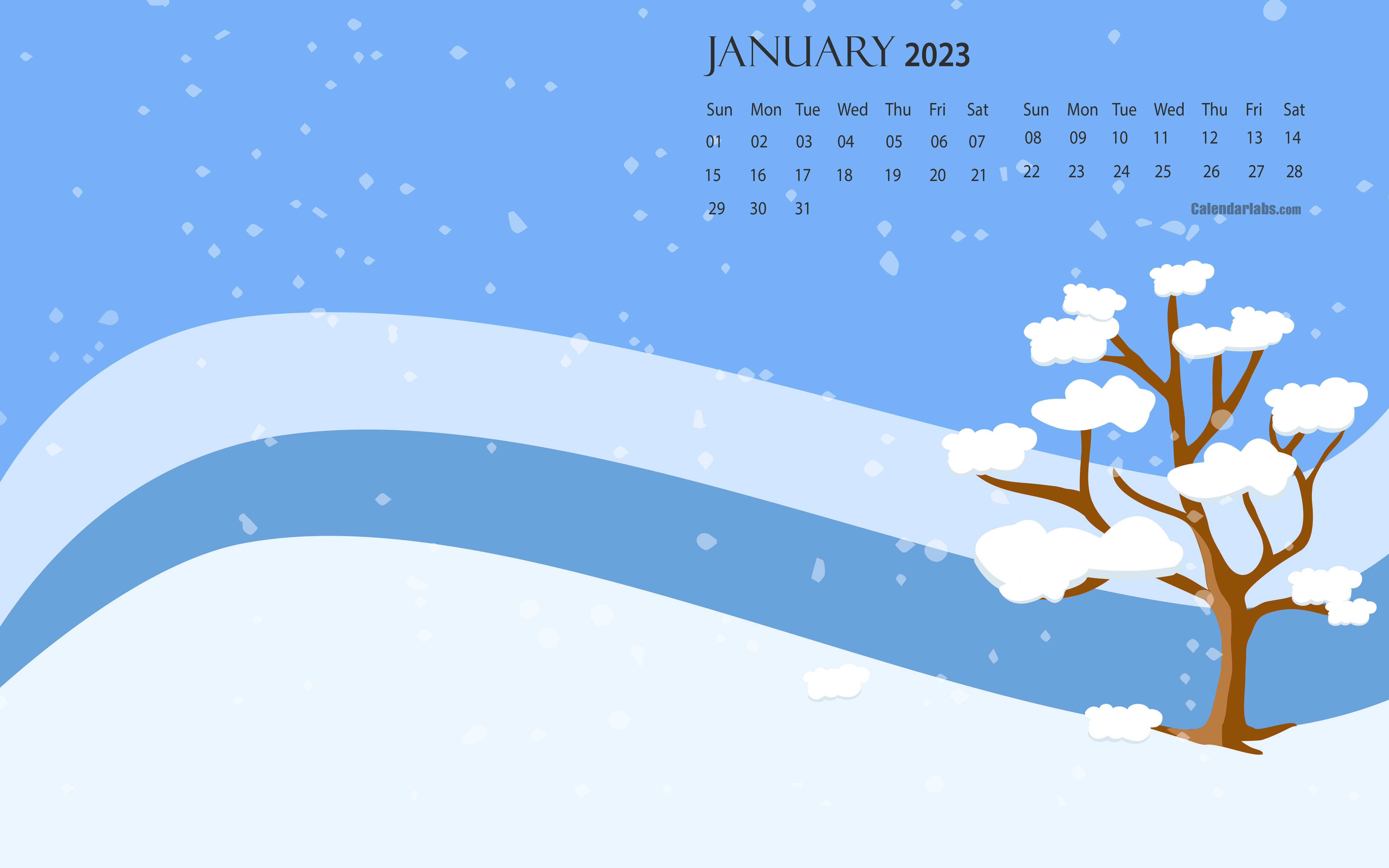 6000x3750 January 2023 Desktop Wallpaper Calendar