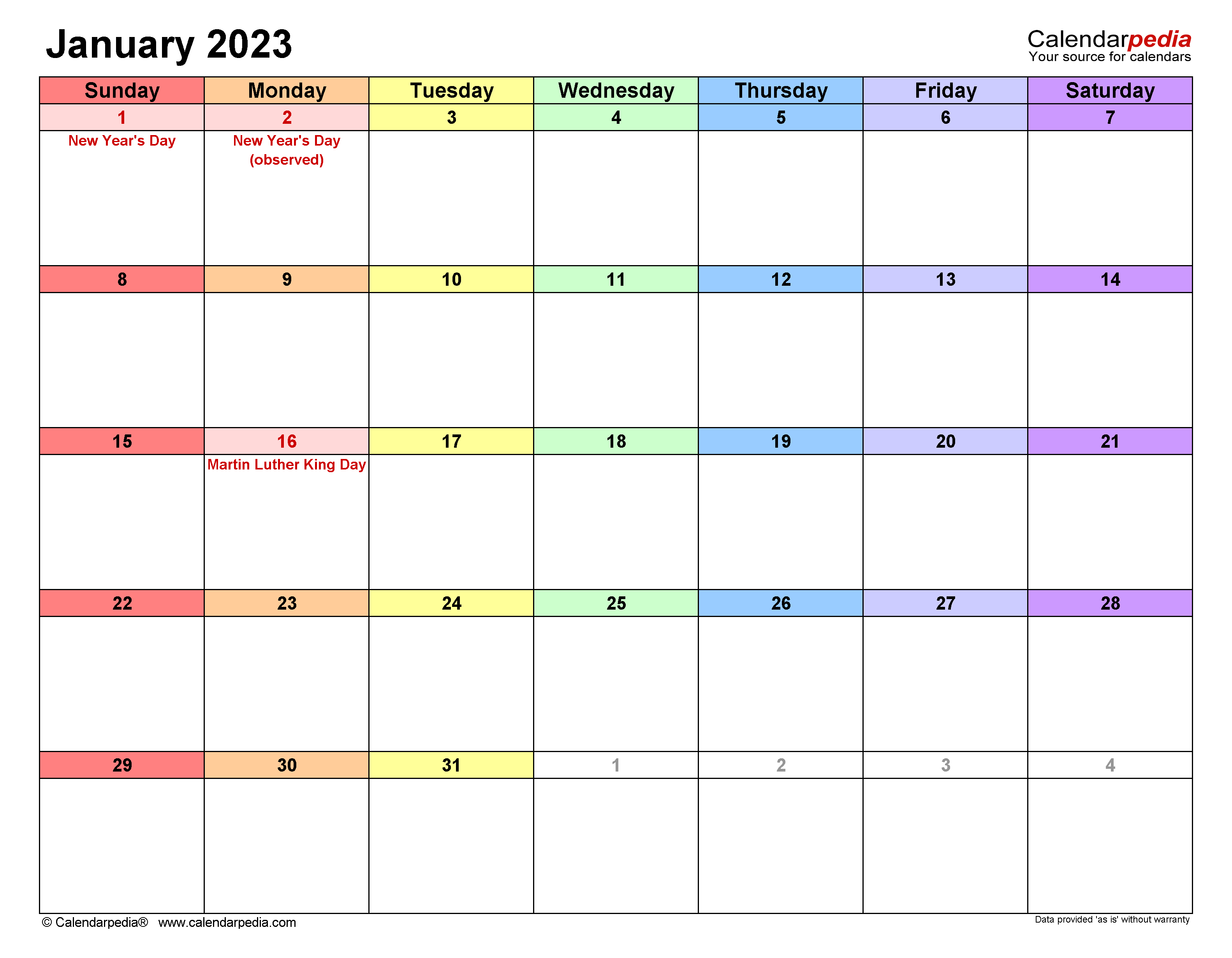 3164x2461 January 2023 Calendar. Templates for Word, Excel