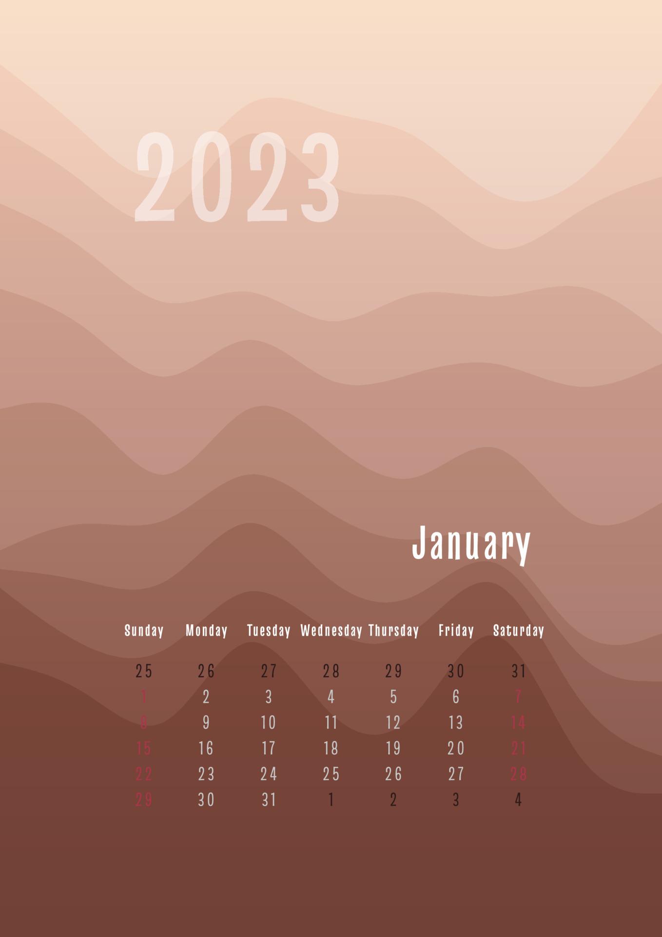 1358x1920 january vertical calendar every month separately. monthly personal planner template. Peak silhouette abstract gradient colorful background, design for print and digital