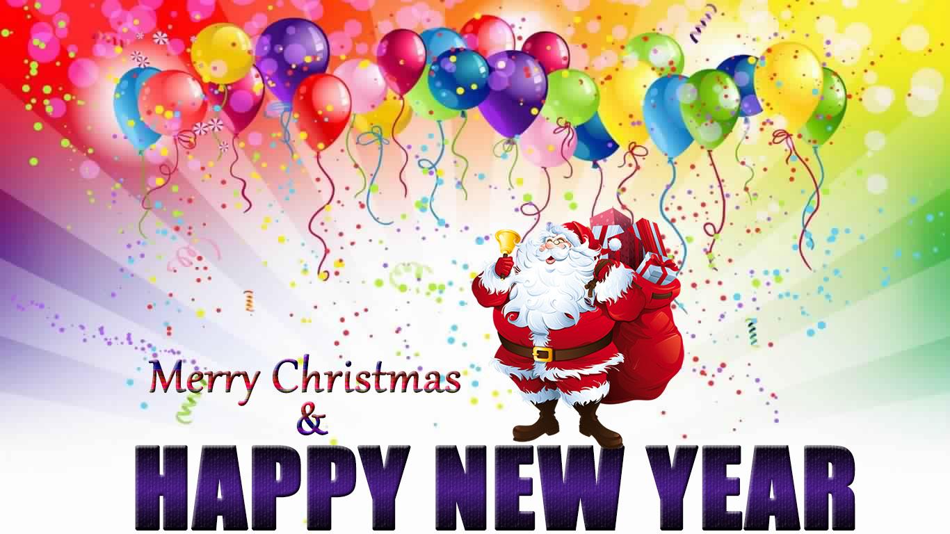 1366x768 Merry Christmas And Happy New Year Wishes Image Wallpaper For iPhone