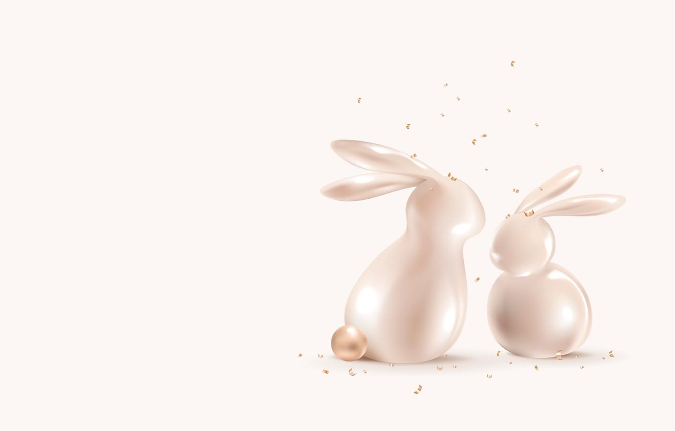 1332x850 Wallpaper rendering, graphics, styling, rabbit, Christmas, Easter, rabbits, white background, New year, rabbits, a couple, light background, cub, mom, figures, ponytail image for desktop, section праздники