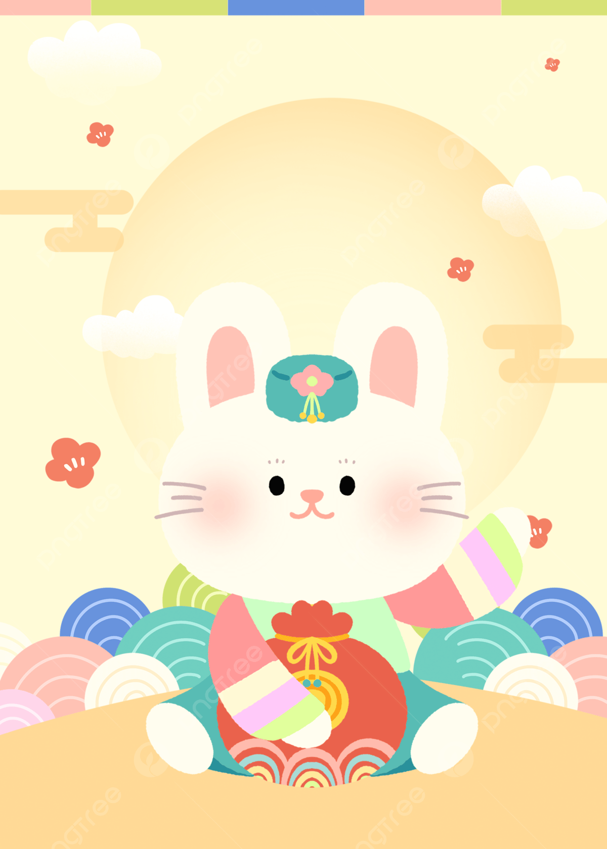 1200x1680 Korean New Year Rabbit White Background, Korean New Year, Auspicious Bag, Rabbit Background Image for Free Download