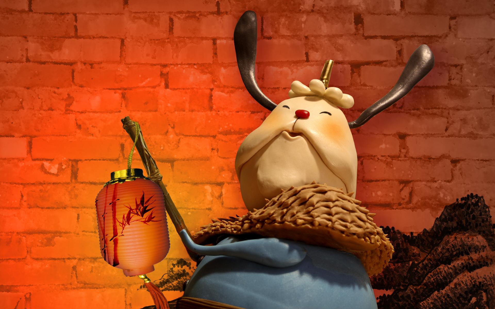 1920x1200 a rabbit with lantern New Year Wallpaper
