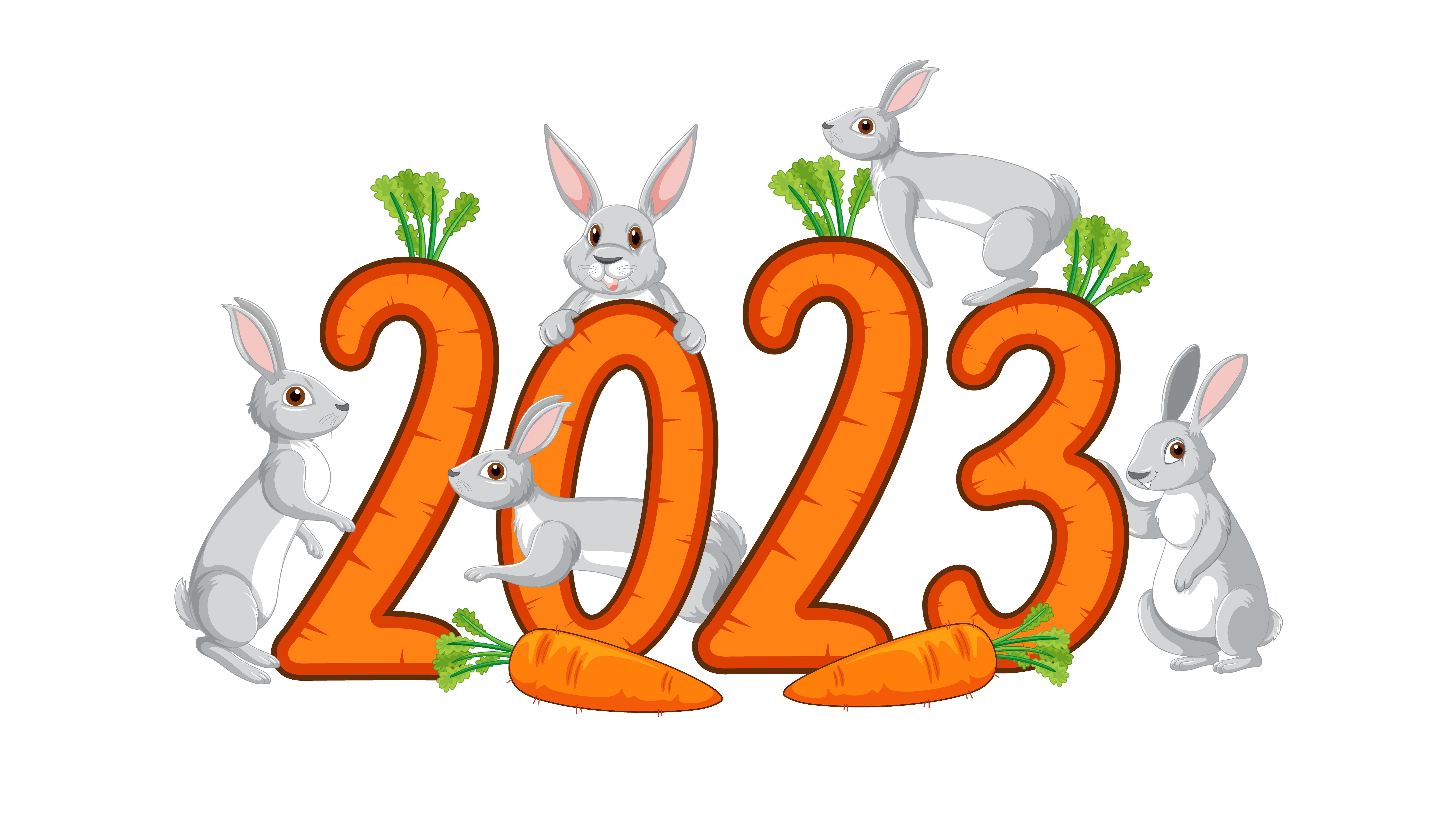 8043x4524 Year Rabbits Carrots Minimalism Simple Background White Background Wallpaper:8043x4524