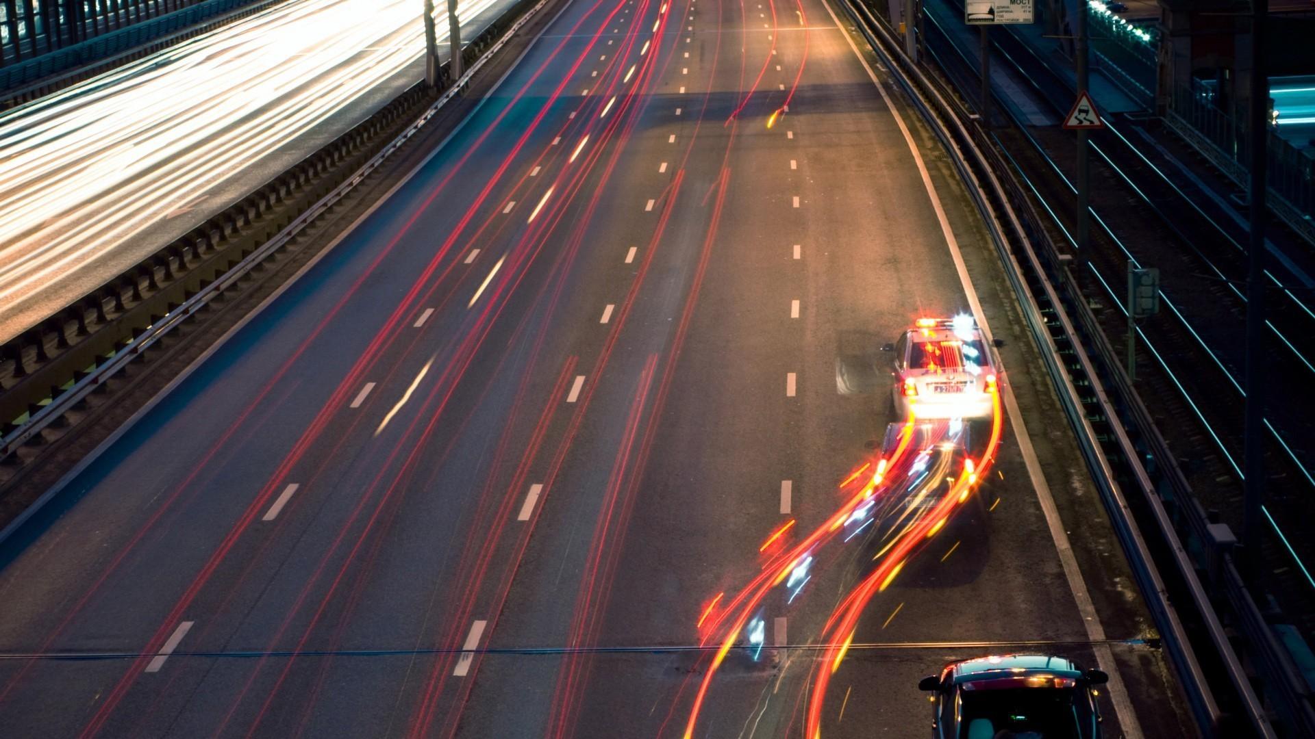 1920x1080 police, Car, Road, Freeway, Long Exposure, Light Trails Wallpaper HD / Desktop and Mobile Background