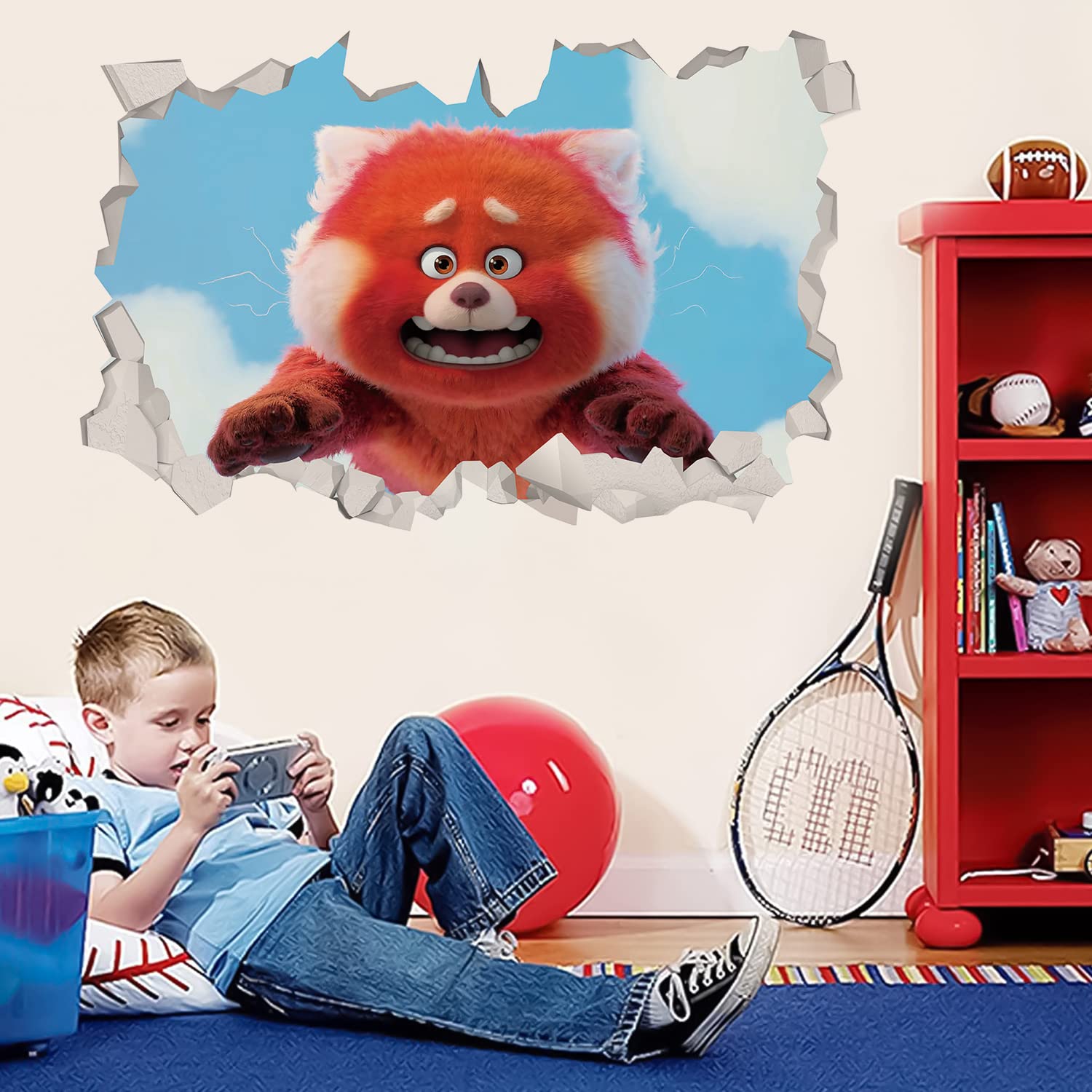 1500x1500 Movie Cute Turning Red 3D Break The Wall Stickers for Living Room Kids Room Wall Decor Boys Girl Gift Bedroom Poster Mural Wallpaper Removable PVC Wall Stickers (23 x 35)