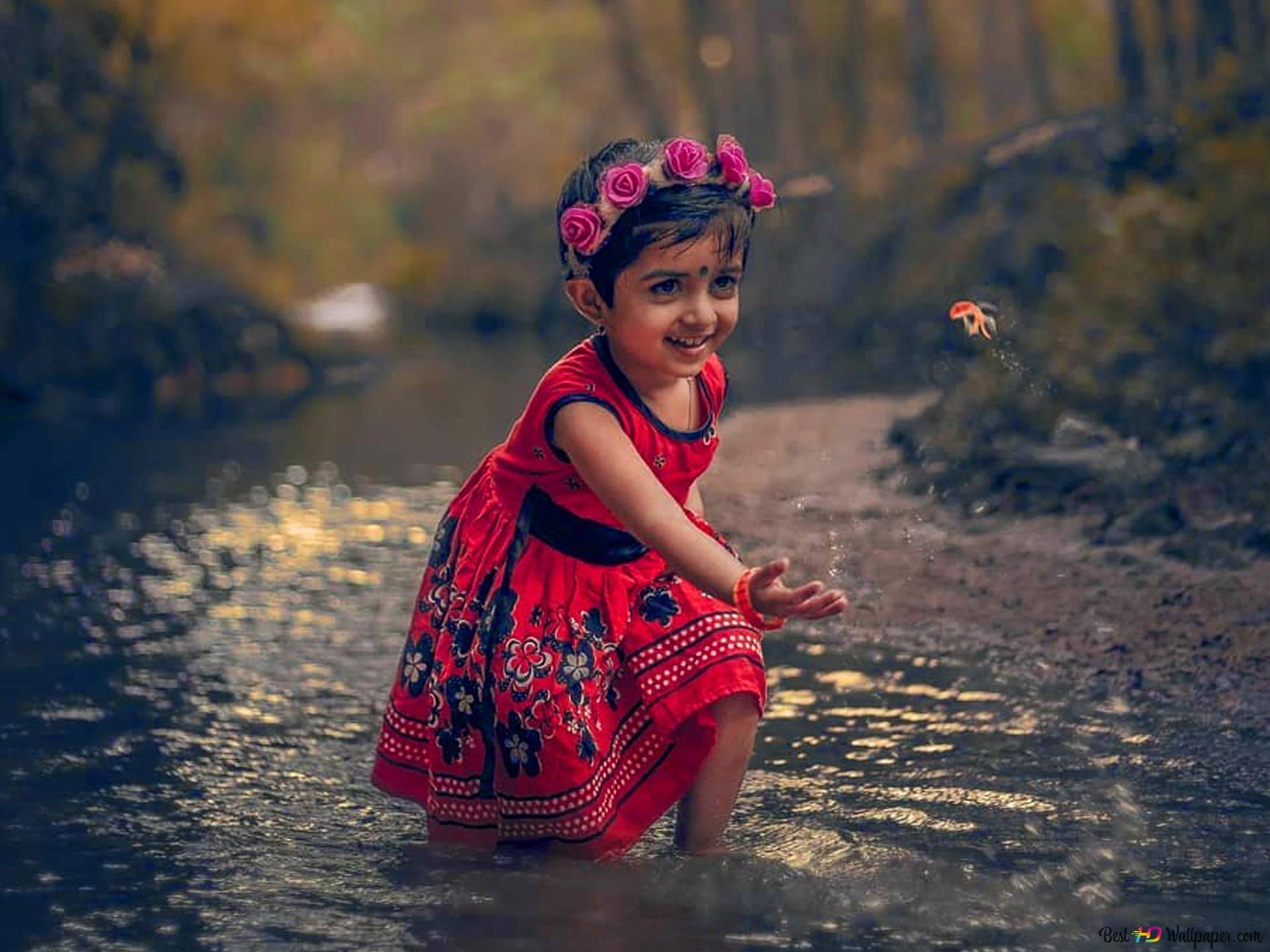 1920x1440 Download Indian Girl Child In The River Wallpaper