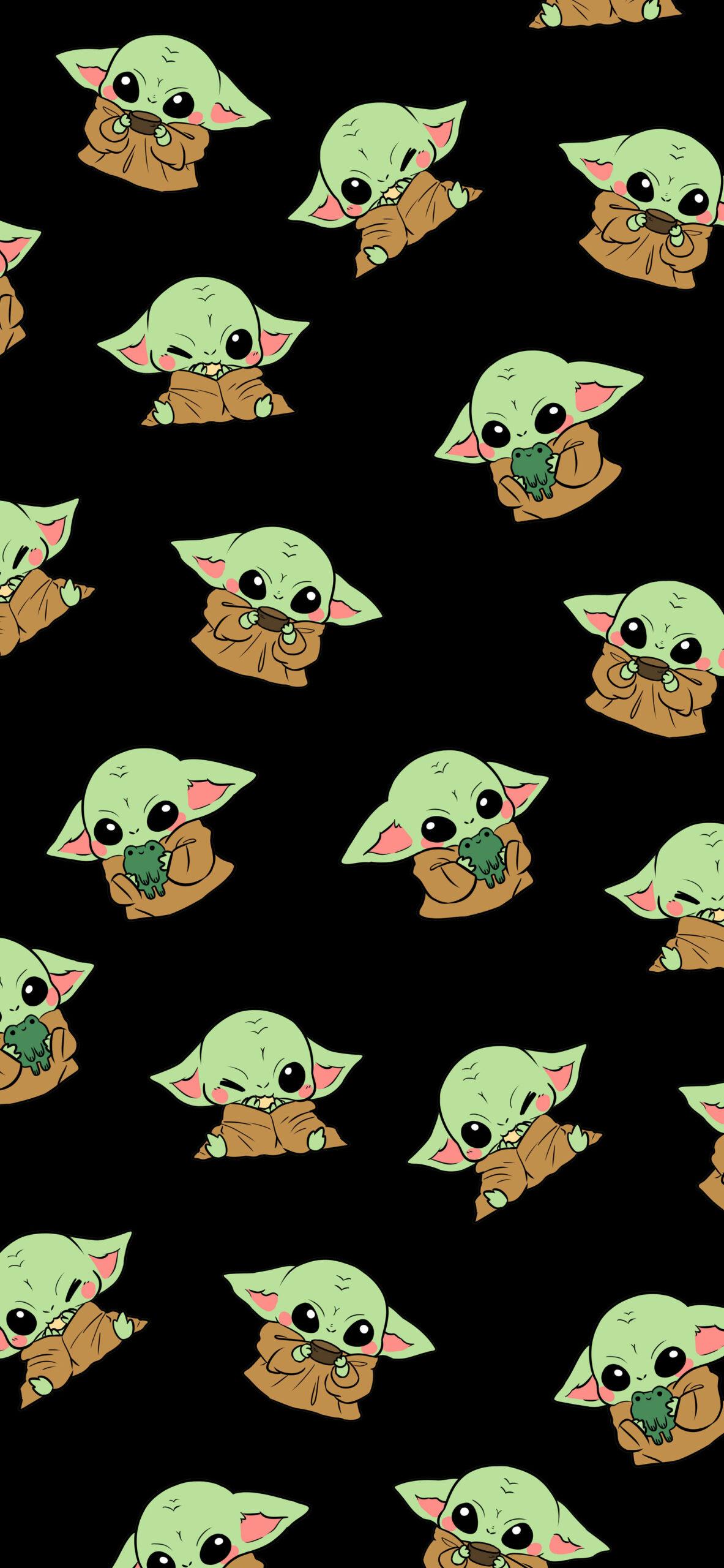 1183x2560 Cute Baby Yoda Black Wallpaper Grogu Wallpaper Phone