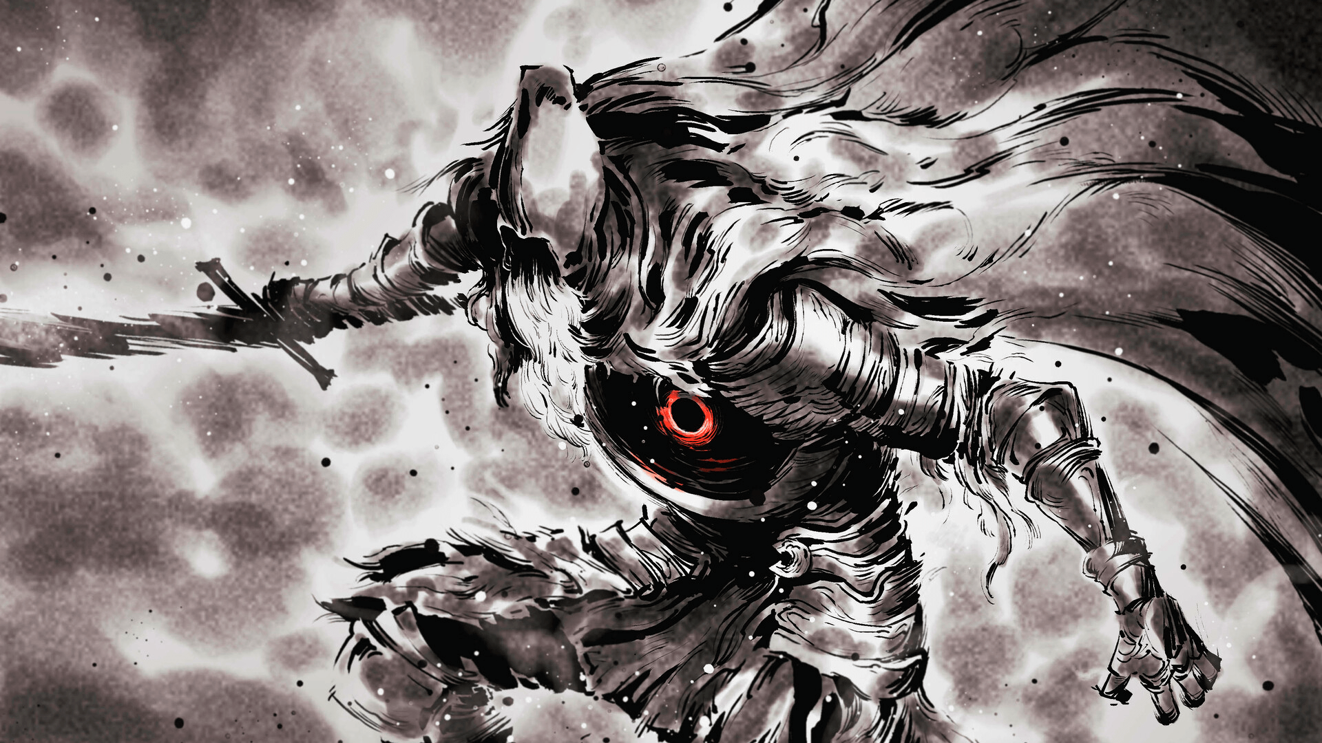 1920x1080 Wallpaper / game art, Dark Souls, Dark Souls III, Slave Knight Gael, dark fantasy, knight, monochrome free download