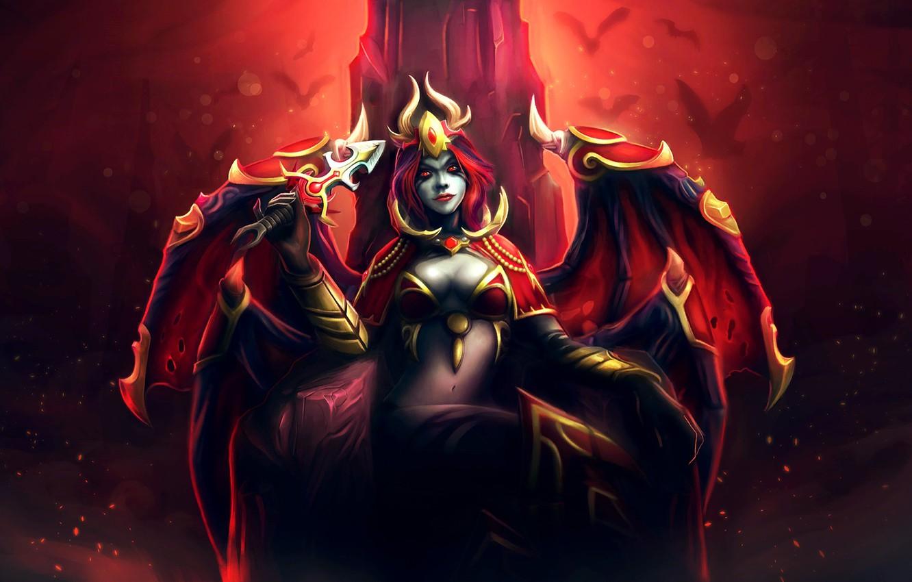 1332x850 Wallpaper girl, wings, the demon, art, horns, dagger, the throne, Dota Akasha, Queen of Pain image for desktop, section игры
