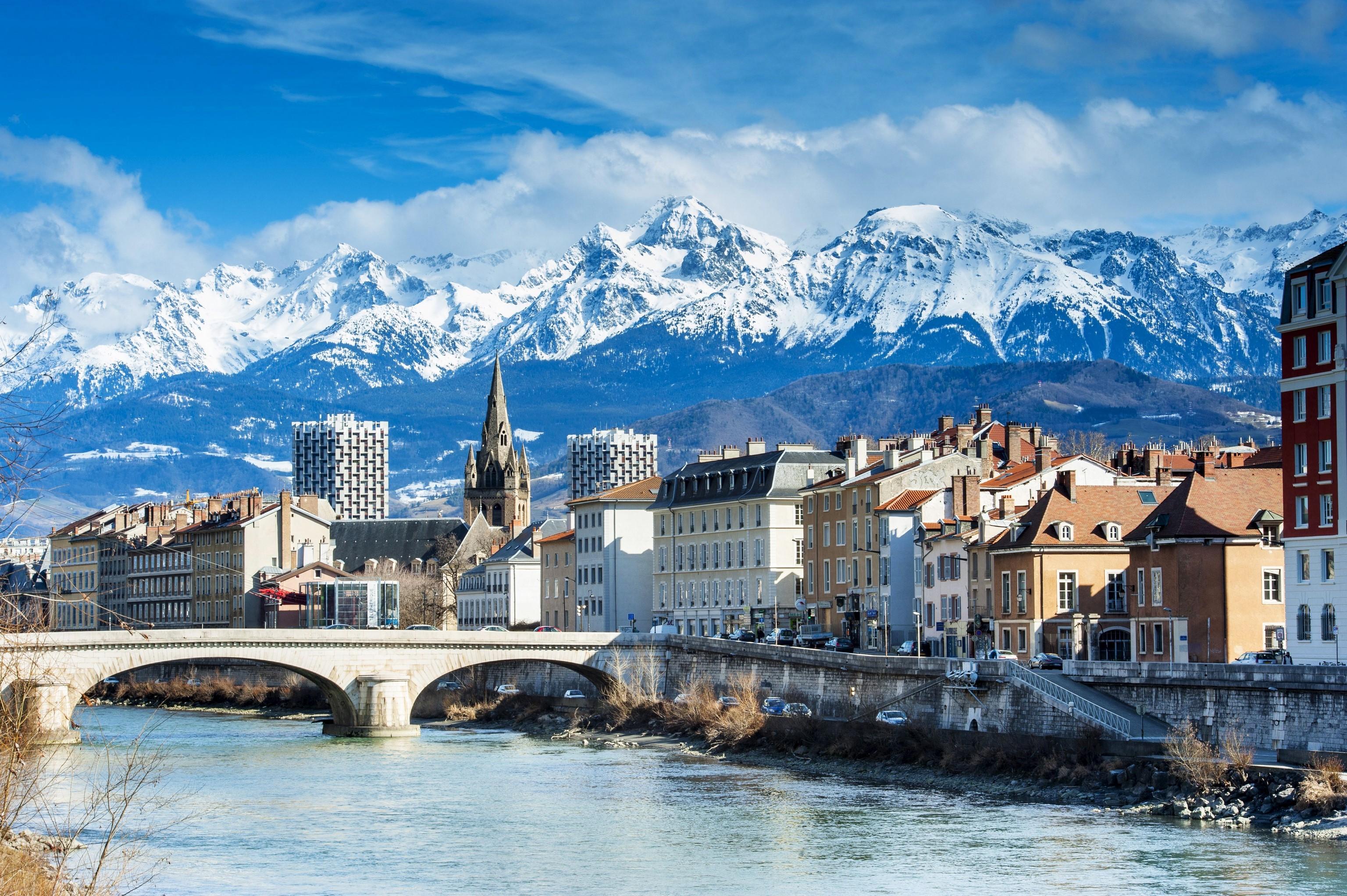 3072x2044 Grenoble, France, Houses, Winter, Rivers, Bridges, Mountains Gallery HD Wallpaper