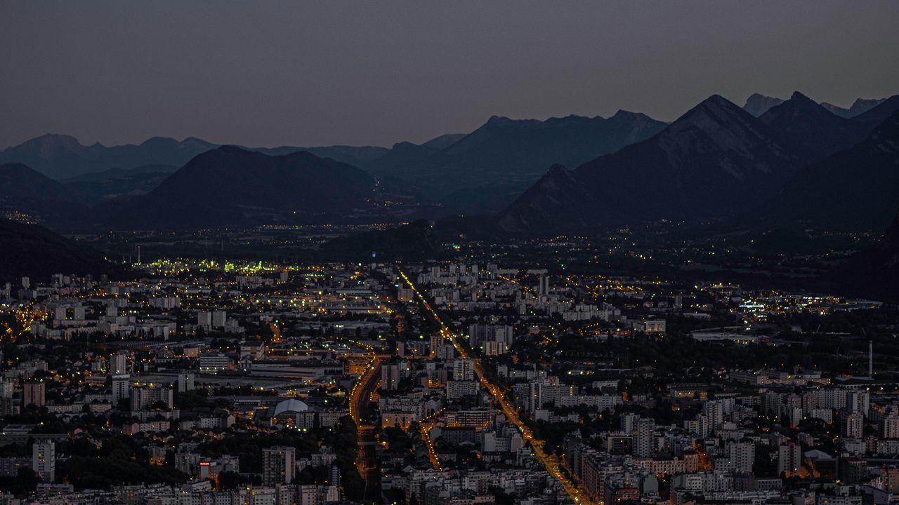 1280x720 Wallpaper city, aerial view, buildings, mountains, grenoble, france hd, picture, image
