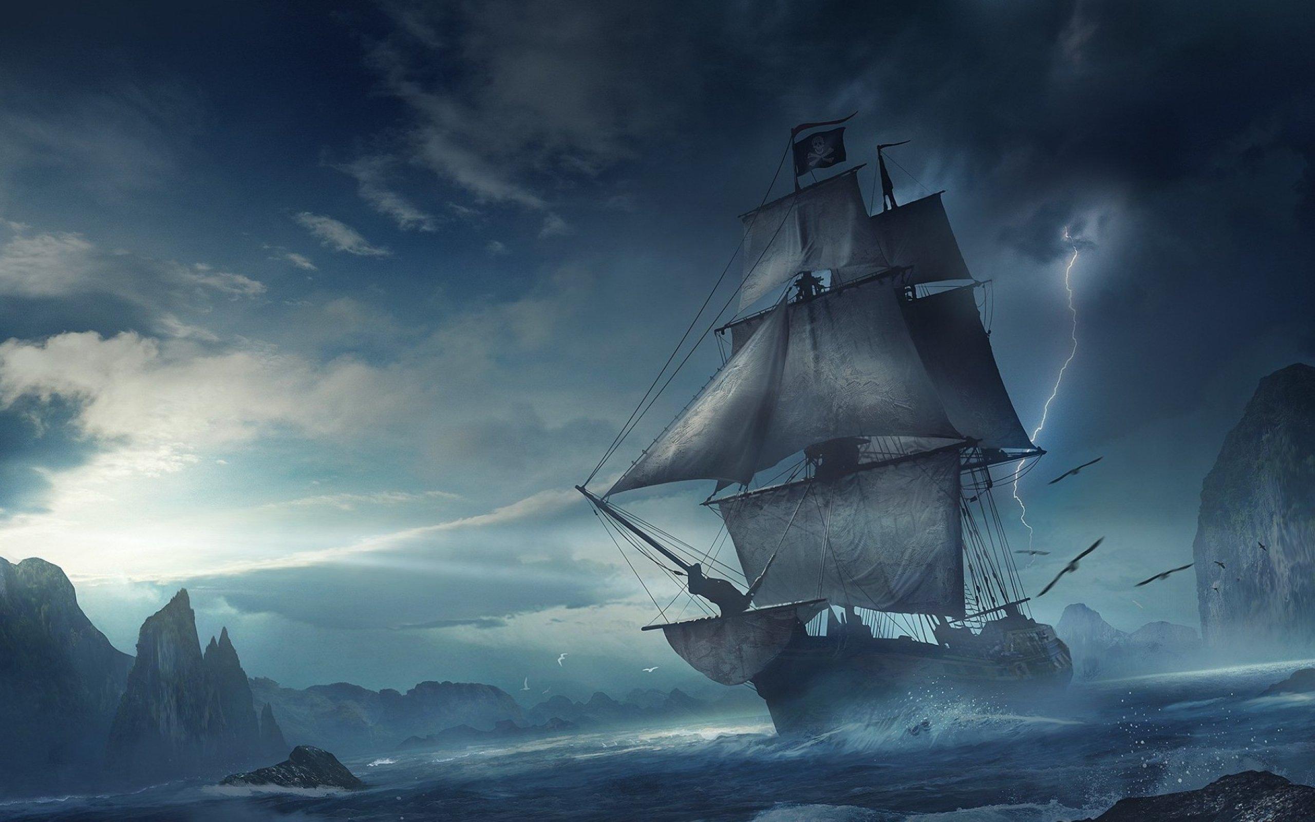 2560x1600 fantasy, Ship, Boat, Art, Artwork, Ocean, Sea Wallpaper HD / Desktop and Mobile Background