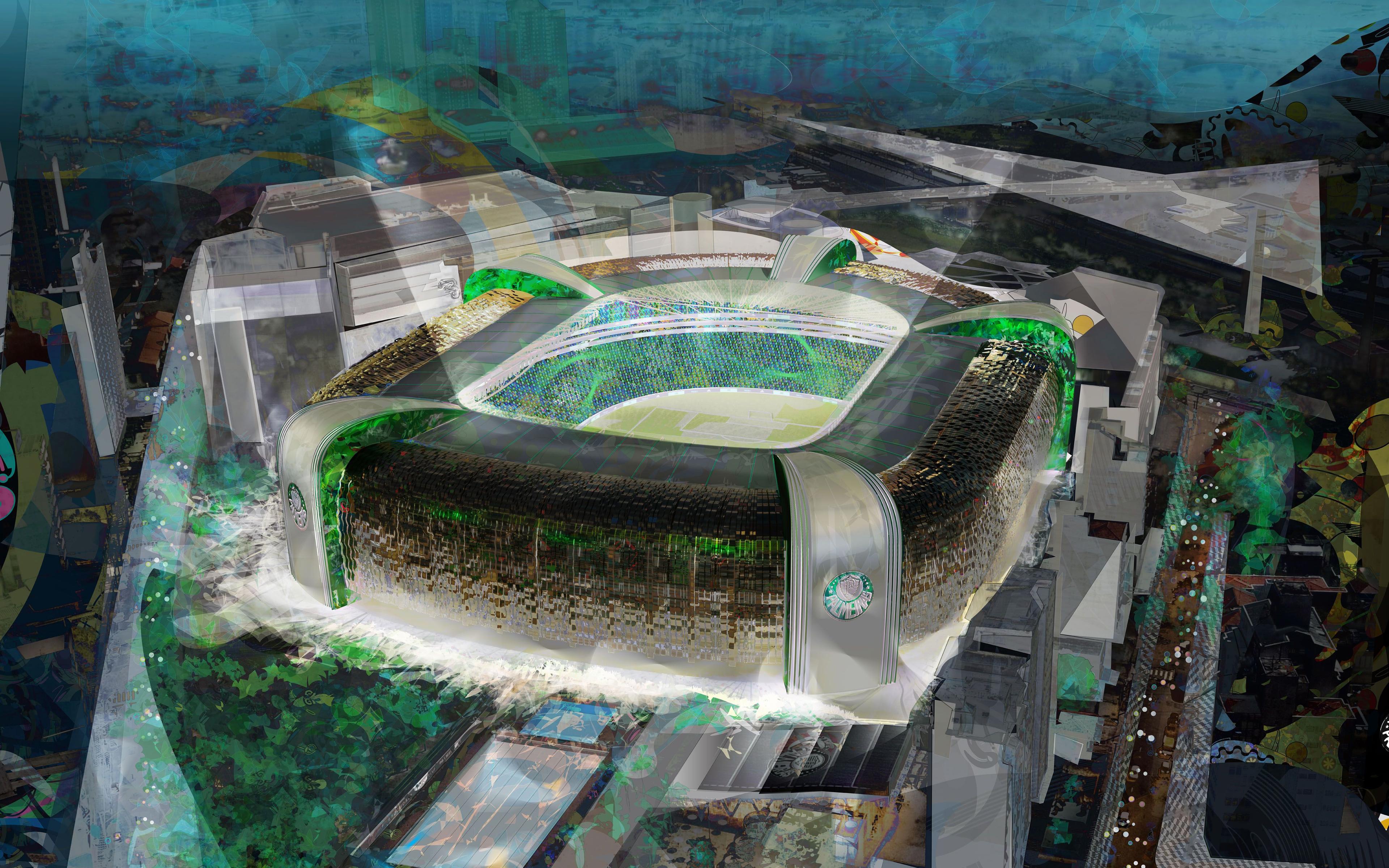 3840x2400 Download wallpaper Allianz Parque, 4k, abstract art, Palmeiras Stadium, aerial view, soccer, Palestra Italia Arena, football stadium, Palmeiras arena, Brazil, SE Palmeiras for desktop with resolution 3840x2400. High Quality HD picture wallpaper