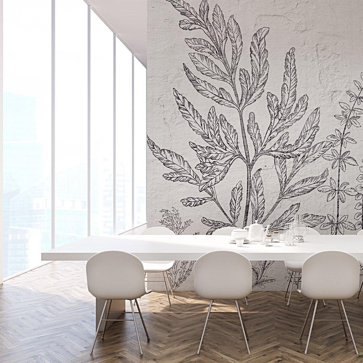1266x1266 Leaf Black&White Mural: Black and White Wallpaper