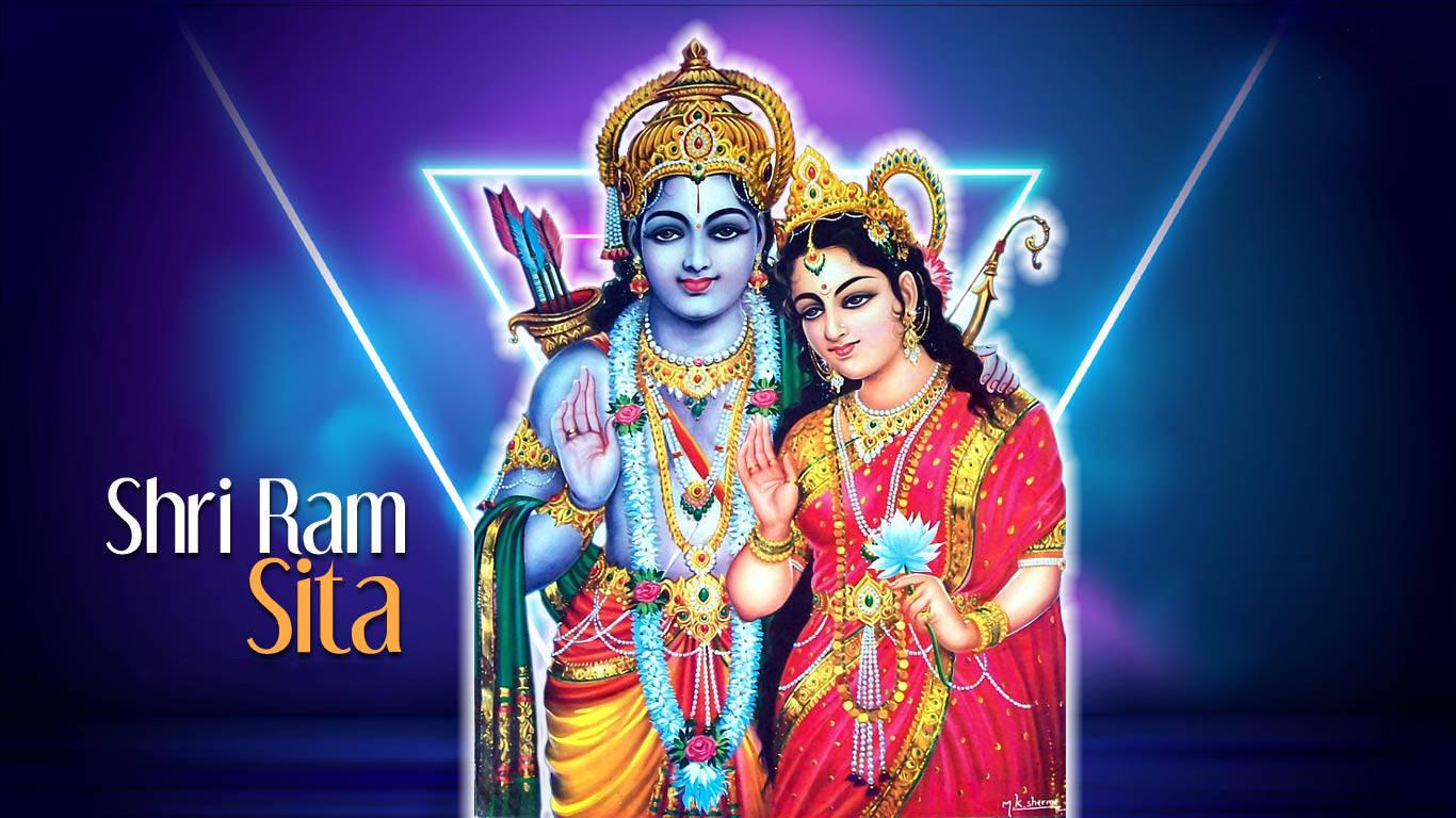 1366x768 Download Ram Sita Glowing Art Wallpaper