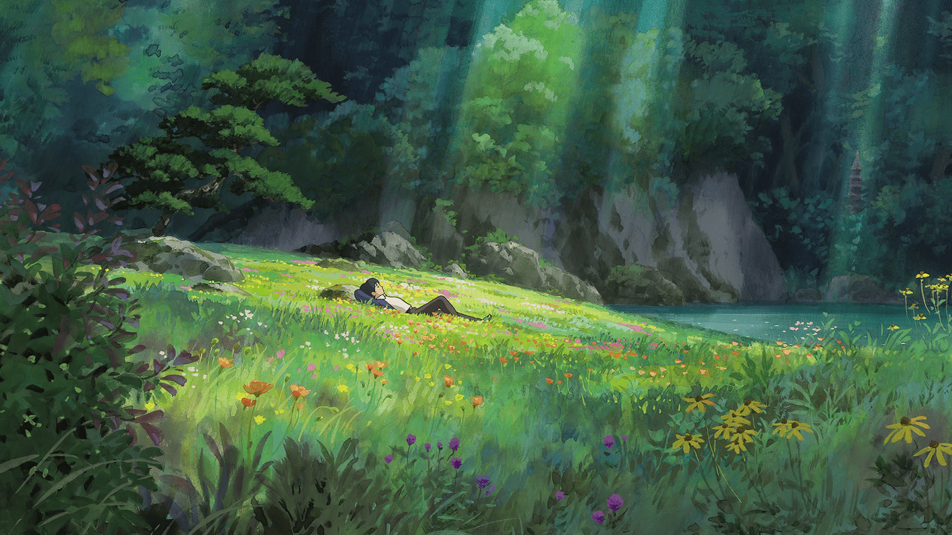 1366x768 Wallpaper / anime, natural light, landscape, forest, Studio Ghibli, Karigurashi no Arrietty free download