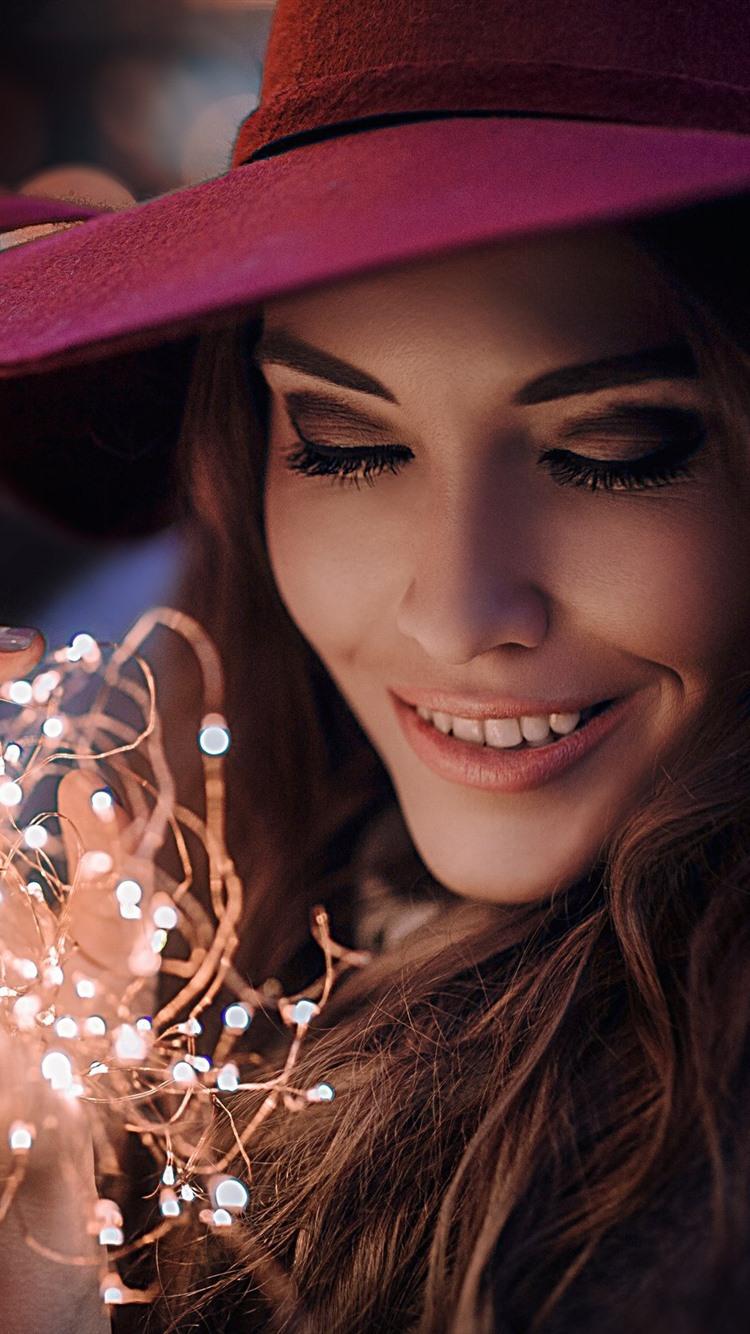 750x1334 Smile Girl Look At Lights 750x1334 IPhone 8 7 6 6S Wallpaper, Background, Picture, Image