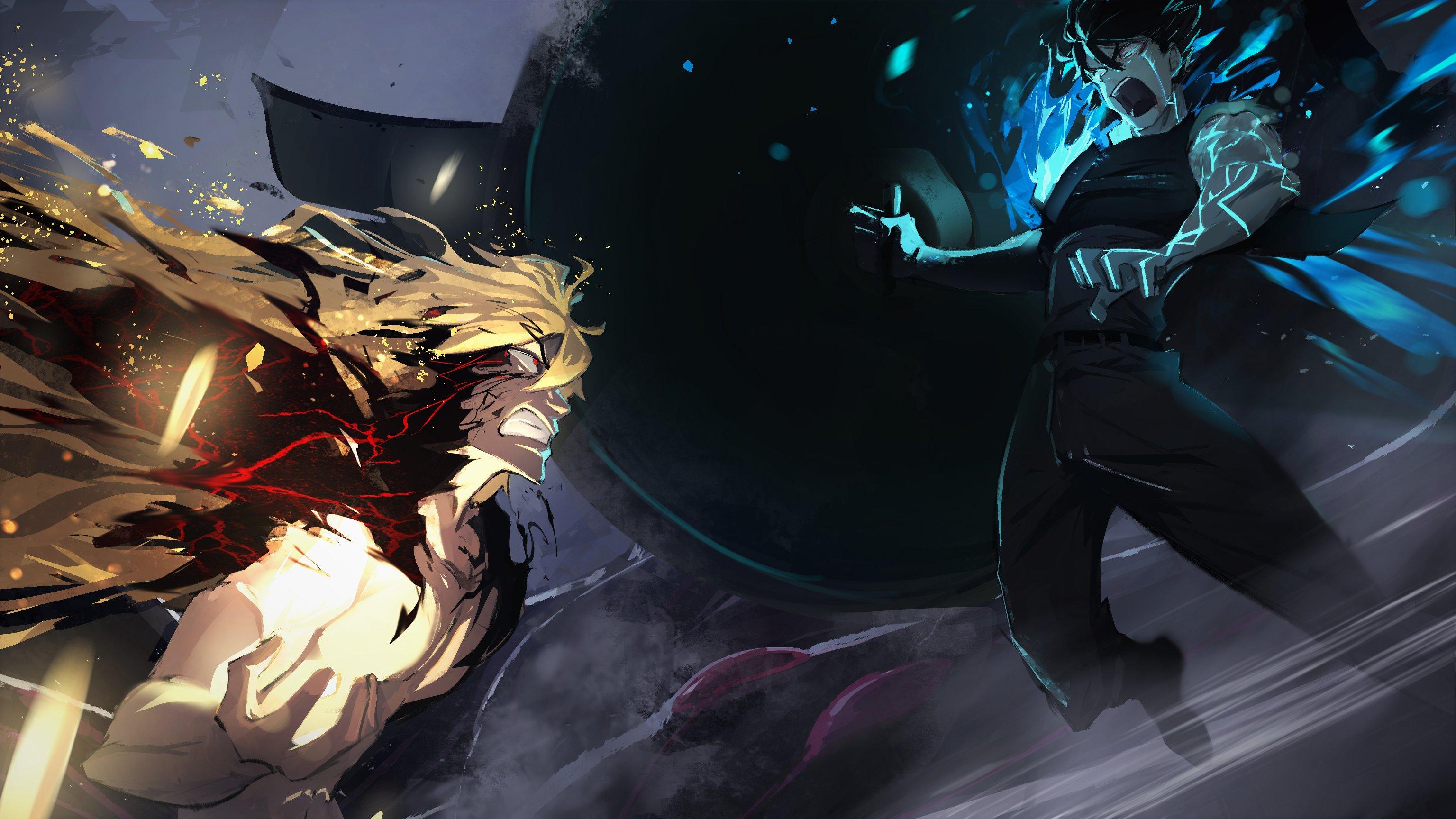 3072x1728 fujimaru ritsuka and goetia (fate and 1 more) drawn